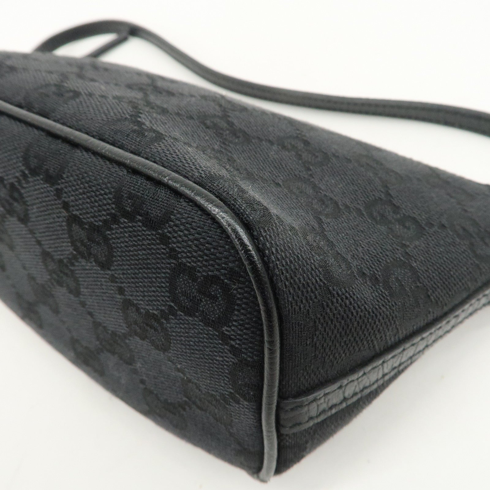 GUCCI Boat Bag GG Monogram Canvas Leather Hand Bag Black 07198