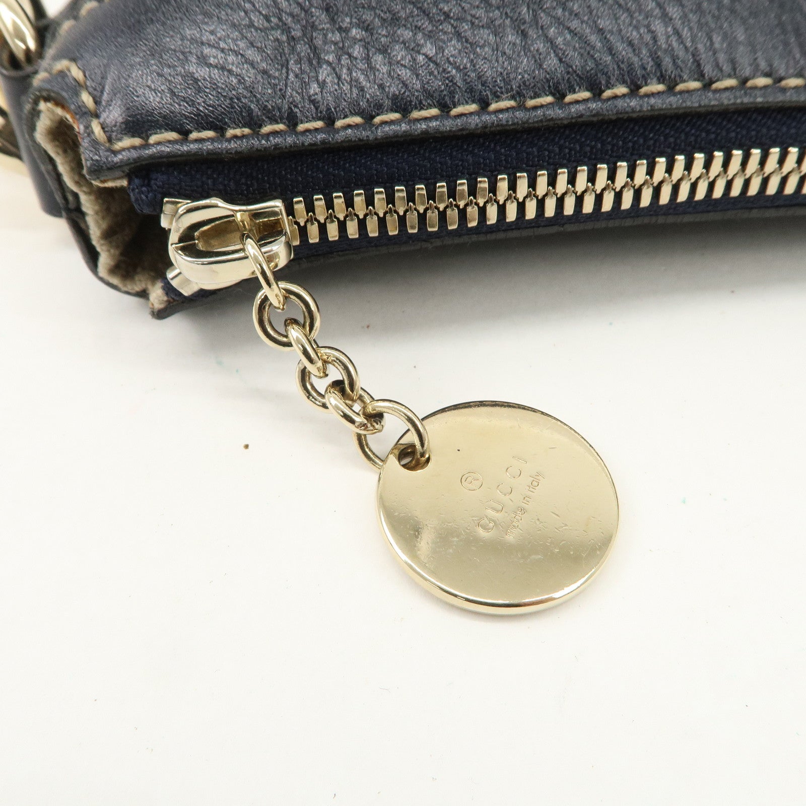 GUCCI Sherry Leather One Shoulder Bag Hand Bag Dark Navy Gold Hardware Used