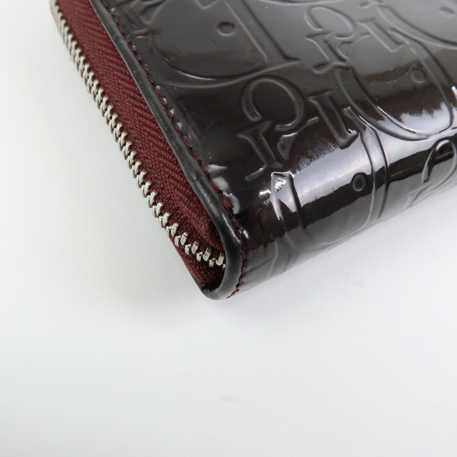 Christian Dior Trotter Patent Leather Round Zippy Wallet Purple
