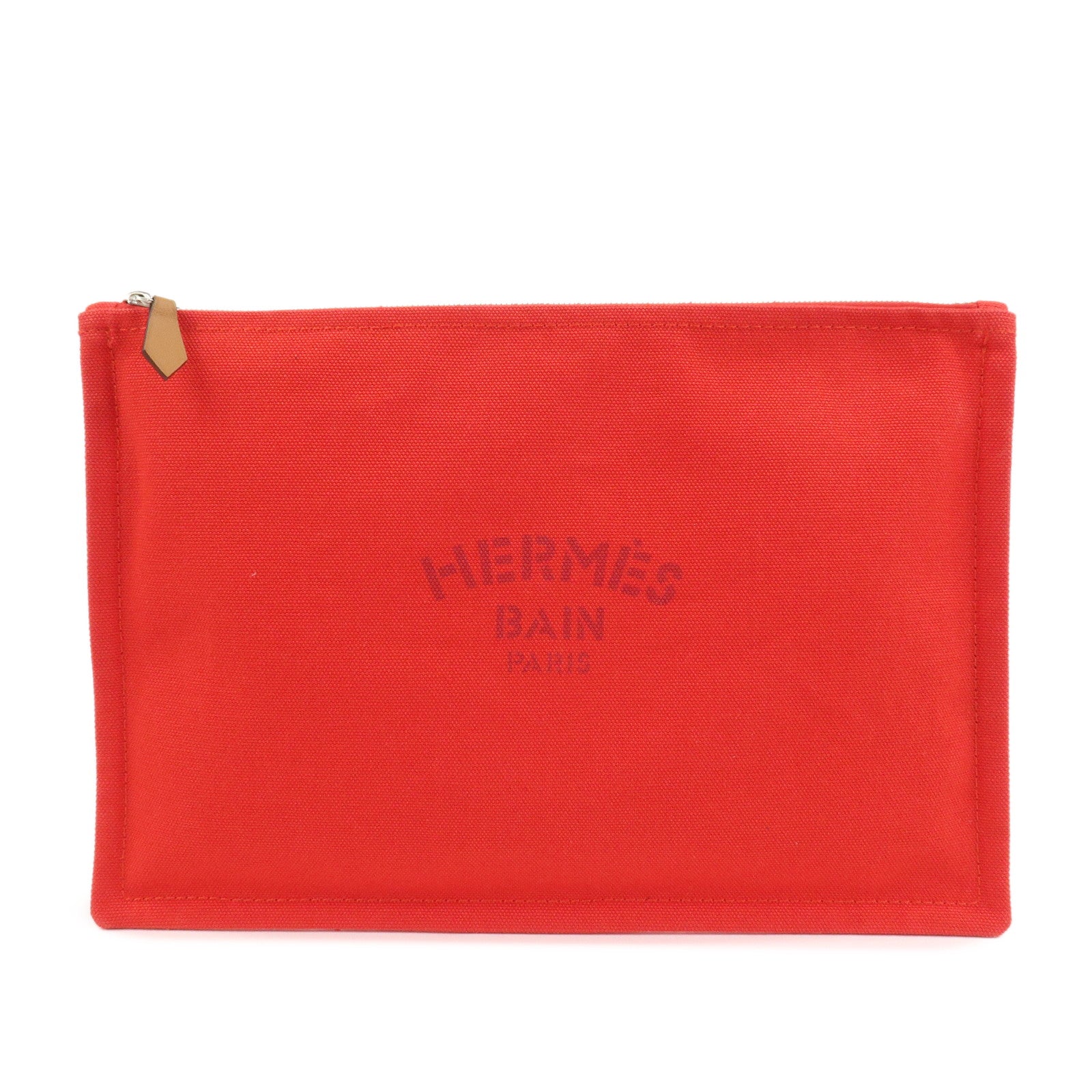HERMES Yachting GM Canvas Flat Pouch Cosmetic Pouch Rouge