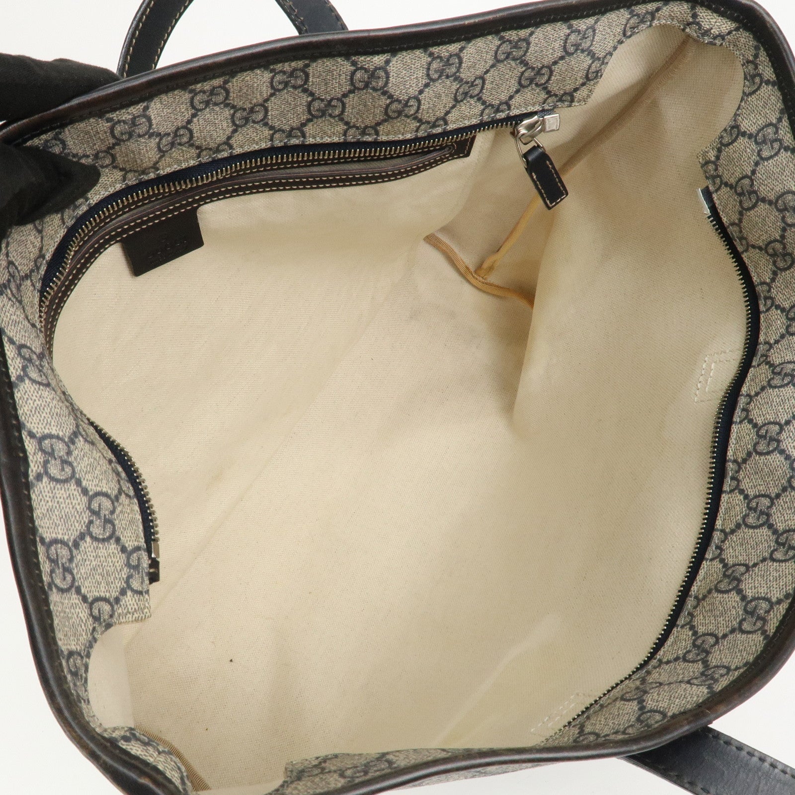 GUCCI GG Supreme Leather Tote Bag Hand Bag Beige Navy 211137