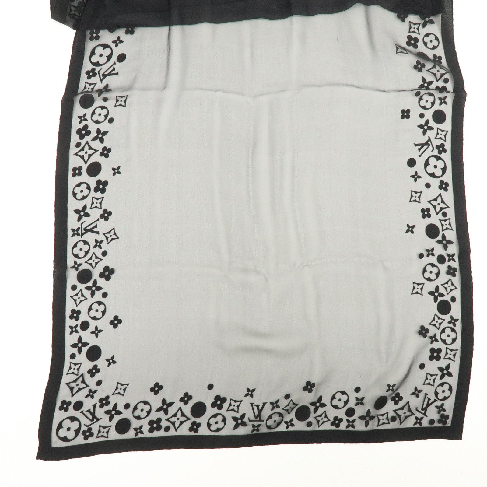 Louis Vuitton Monogram Silk 100% Sheer Scarf Shawl Black