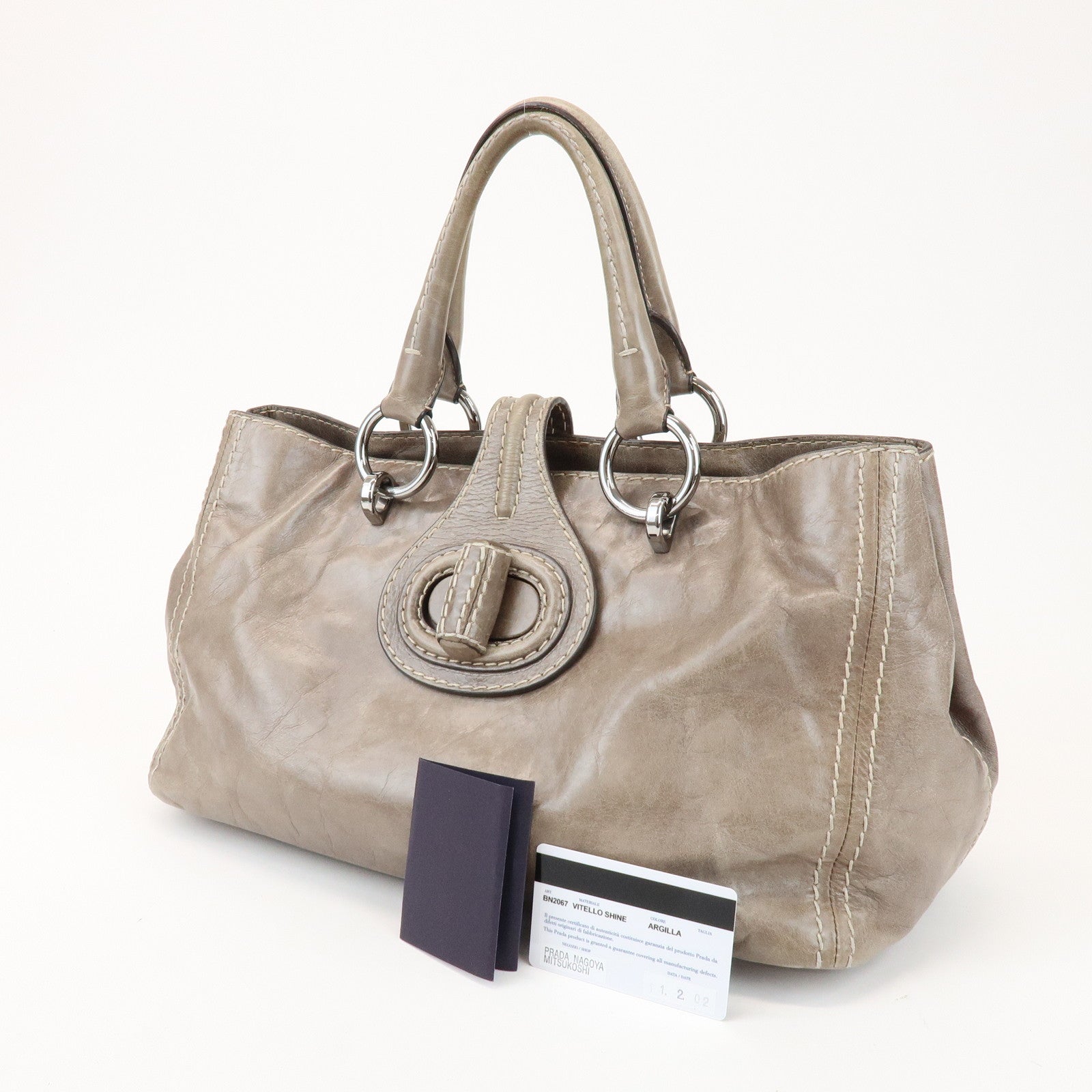 PRADA Logo Leather Shoulder Bag Hand Bag Gray BN2067