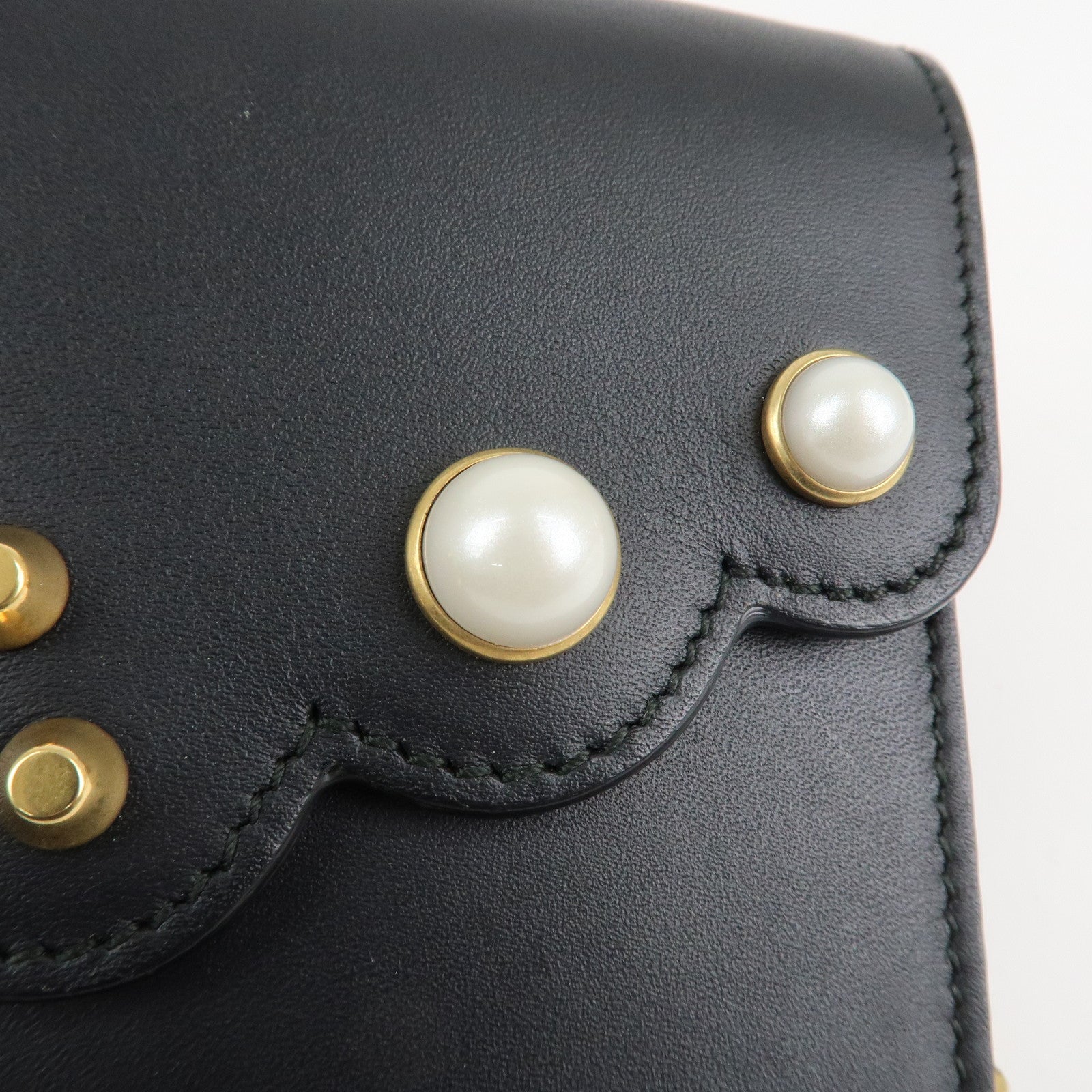 GUCCI GG Marmont Leather Chain Wallet Gold HDW Black 431478 Used