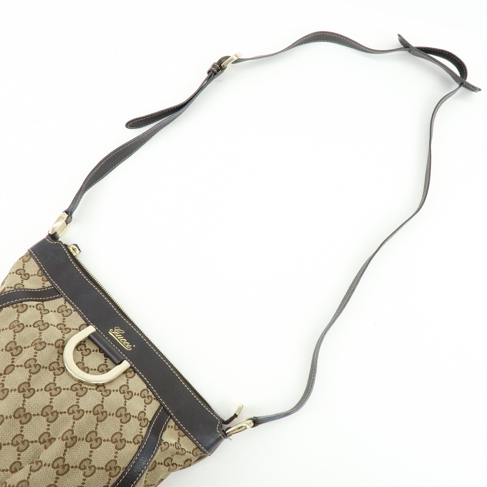 GUCCI Abbey GG Canvas Leather Shoulder Crossbody Bag Brown 203257
