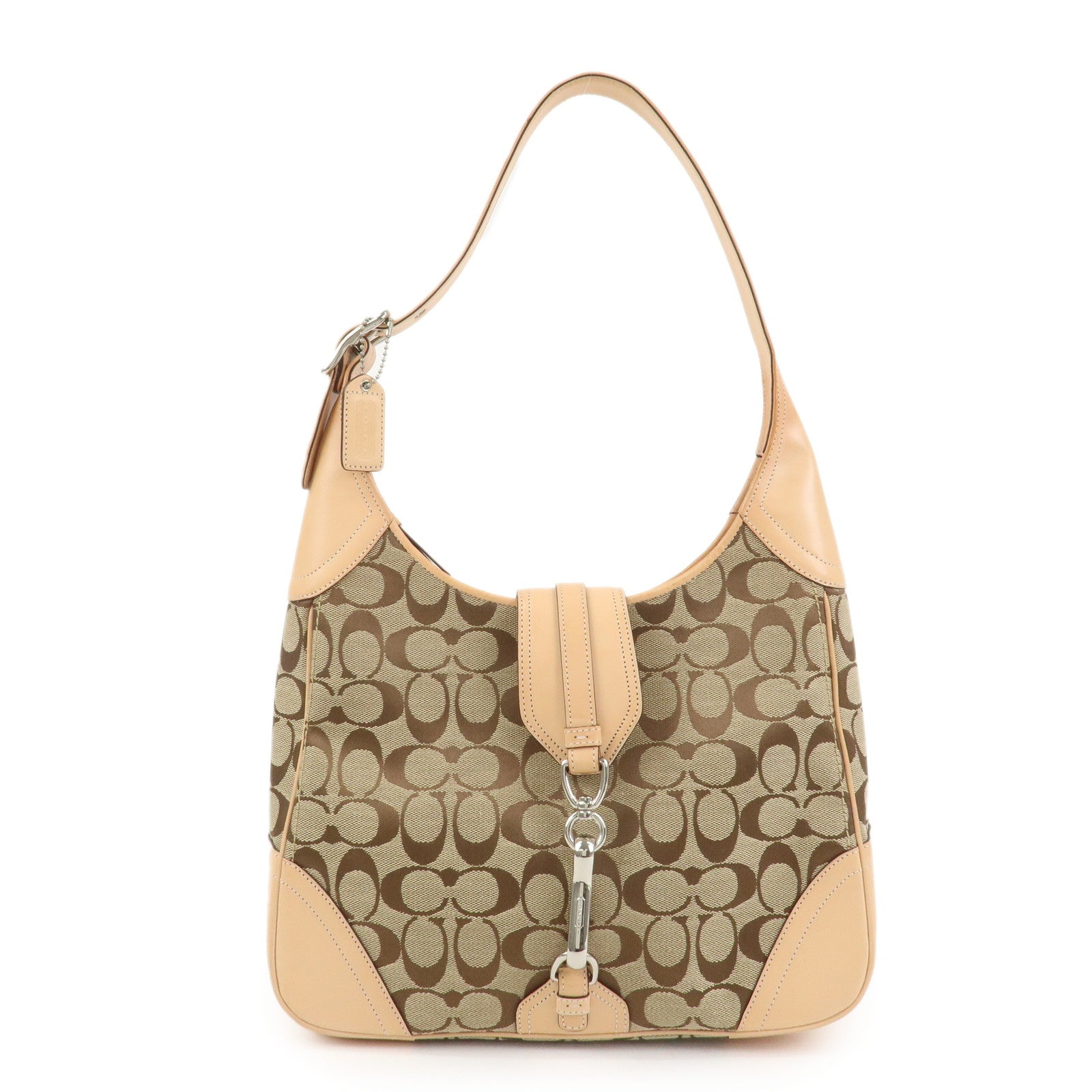 COACH Signature Canvas Leather Shoulder Bag Hand Bag Beige