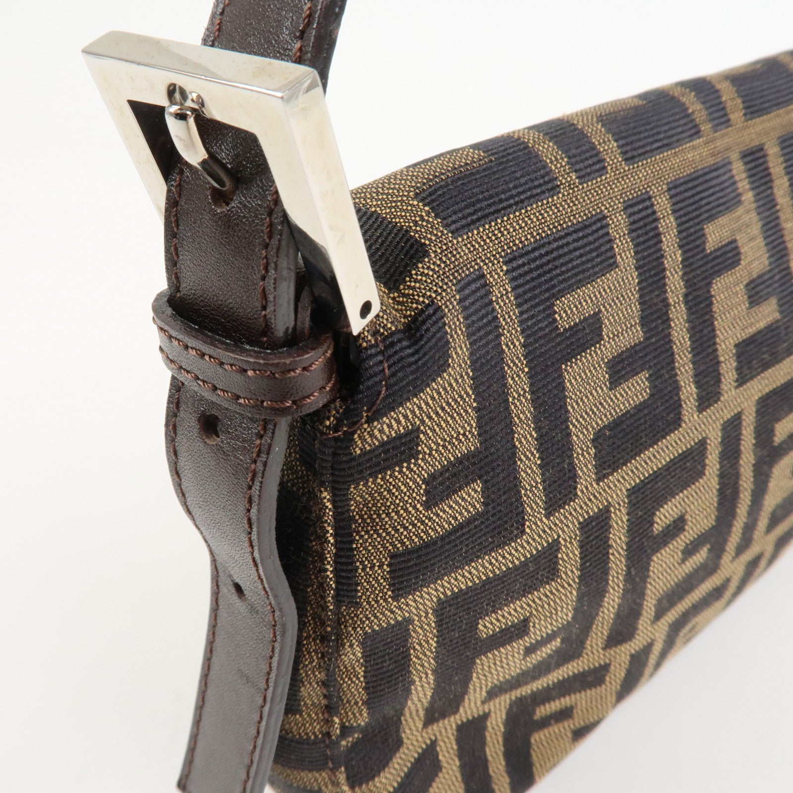 FENDI Mamma Baguette Zucca Canvas Shoulder Bag Brown Black 26424
