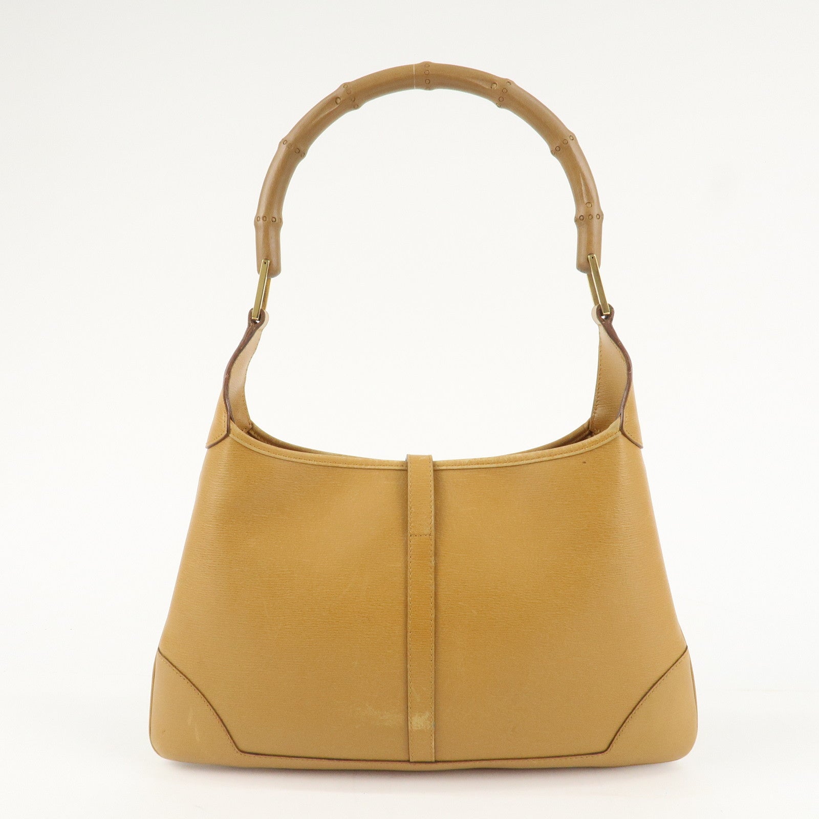 GUCCI Bamboo Leather Shoulder Bag Hand Bag Beige 001.4060.002058 Used