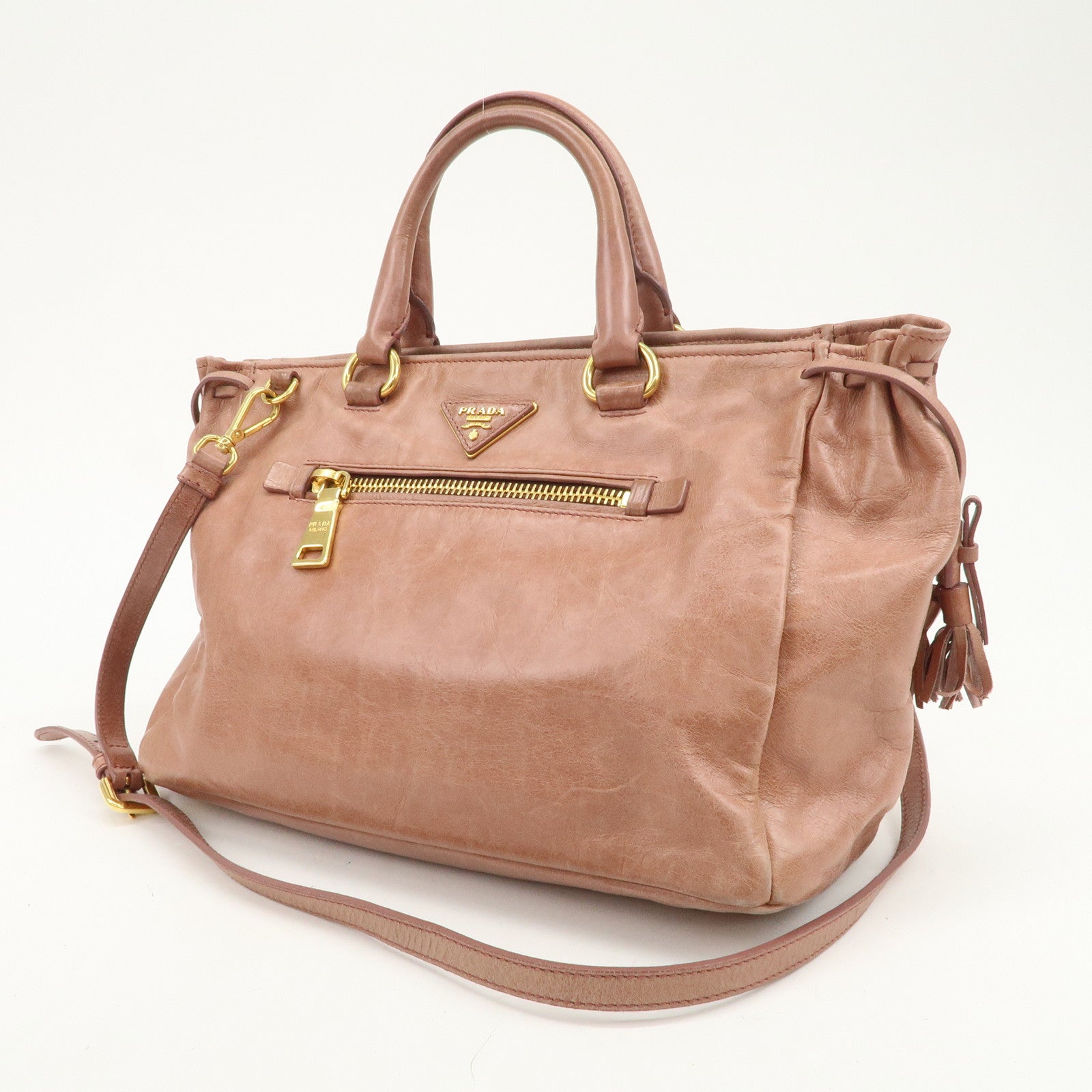 PRADA Triangle Logo Leather 2Way Shoulder Bag Hand Bag Pink BN1921