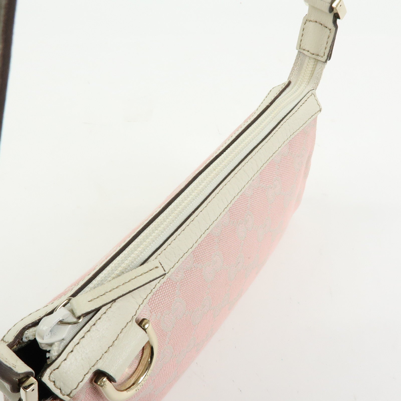 GUCCI Abbey GG Canvas Leather Hand Bag Pouch Pink Ivory 145750