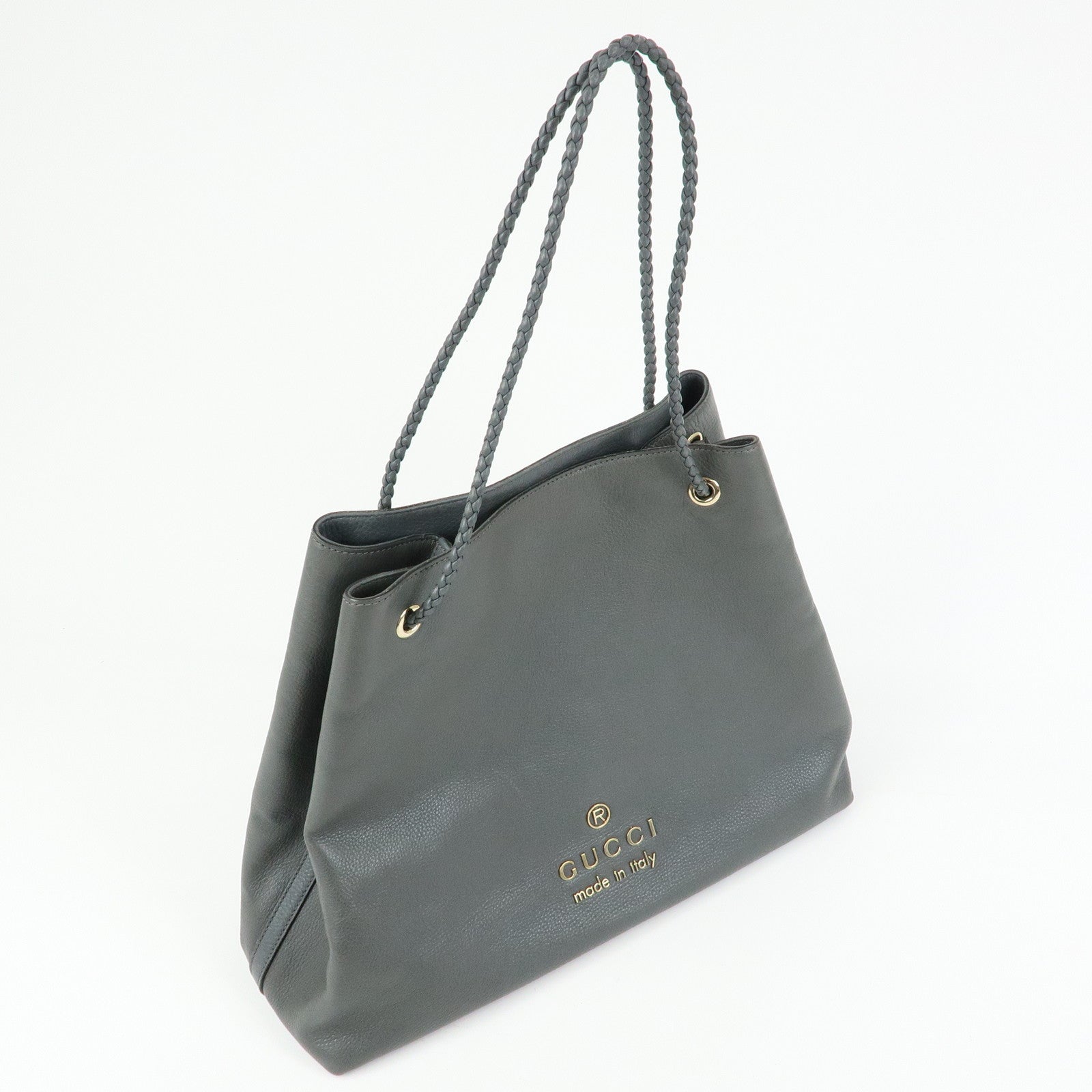 GUCCI Logo Leather Tote Bag Shoulder Bag Gray 380118