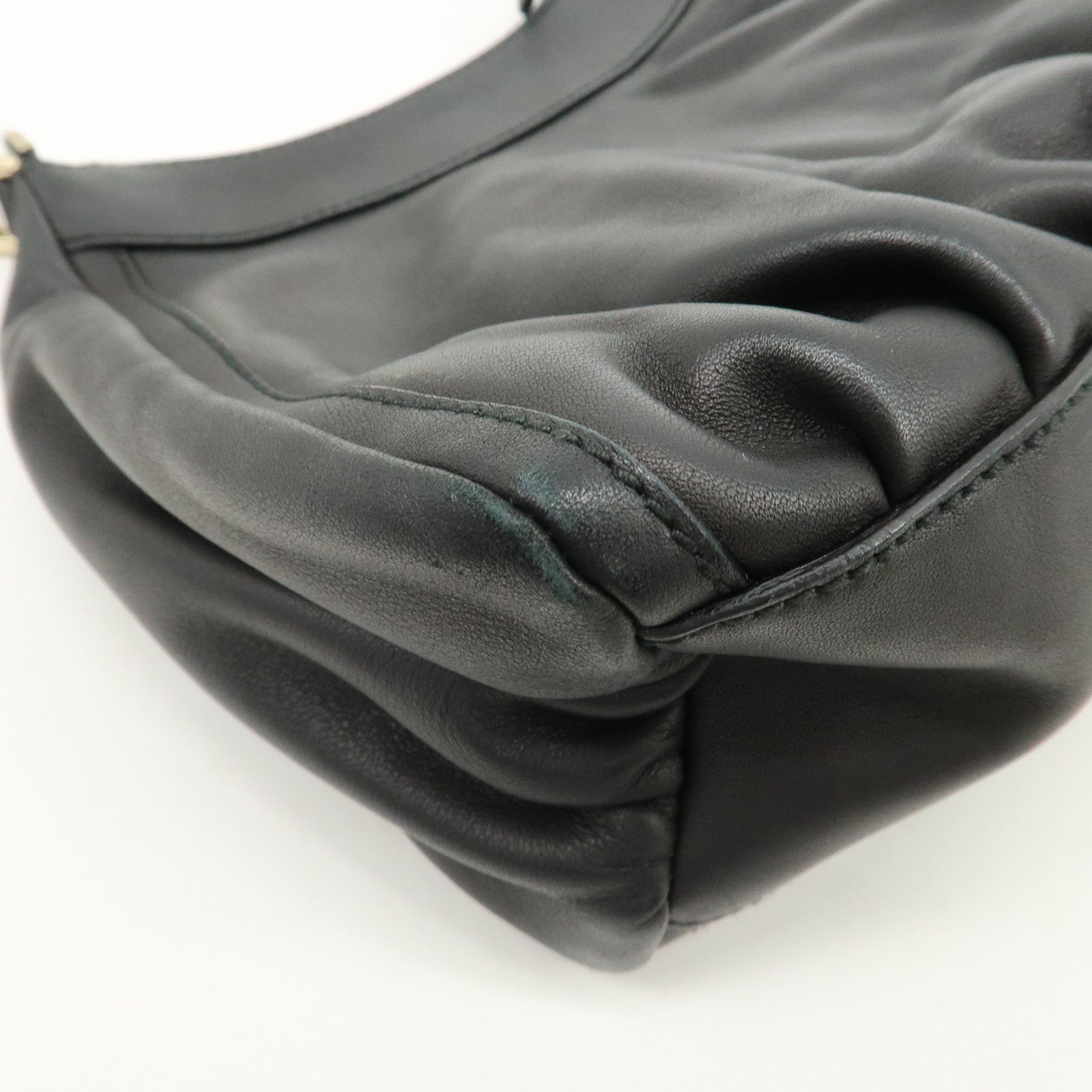 GUCCI Abbey Logo Leather Shoulder Bag Hand Bag Black 190525