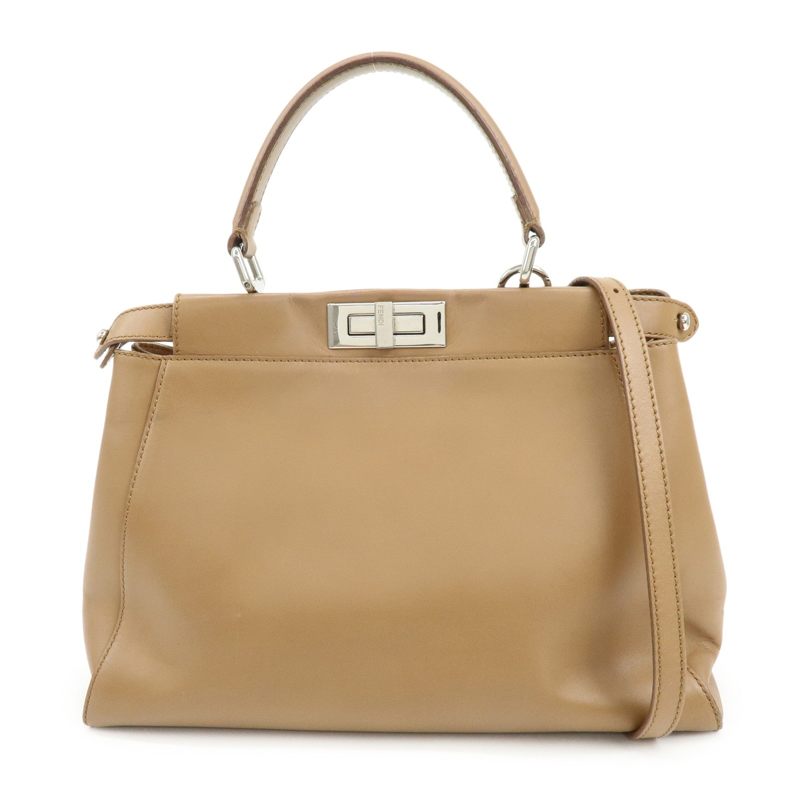 FENDI Peekaboo Leather 2Way Shoulder Bag Hand Bag Camel 8BN226