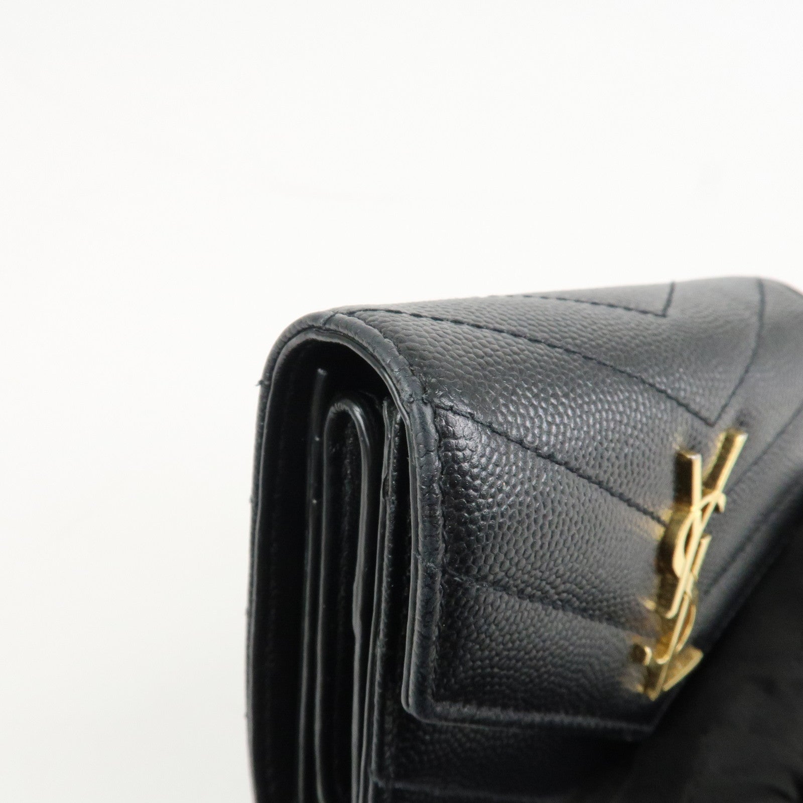 SAINT LAURENT Cassandra Leather Compact Wallet Black