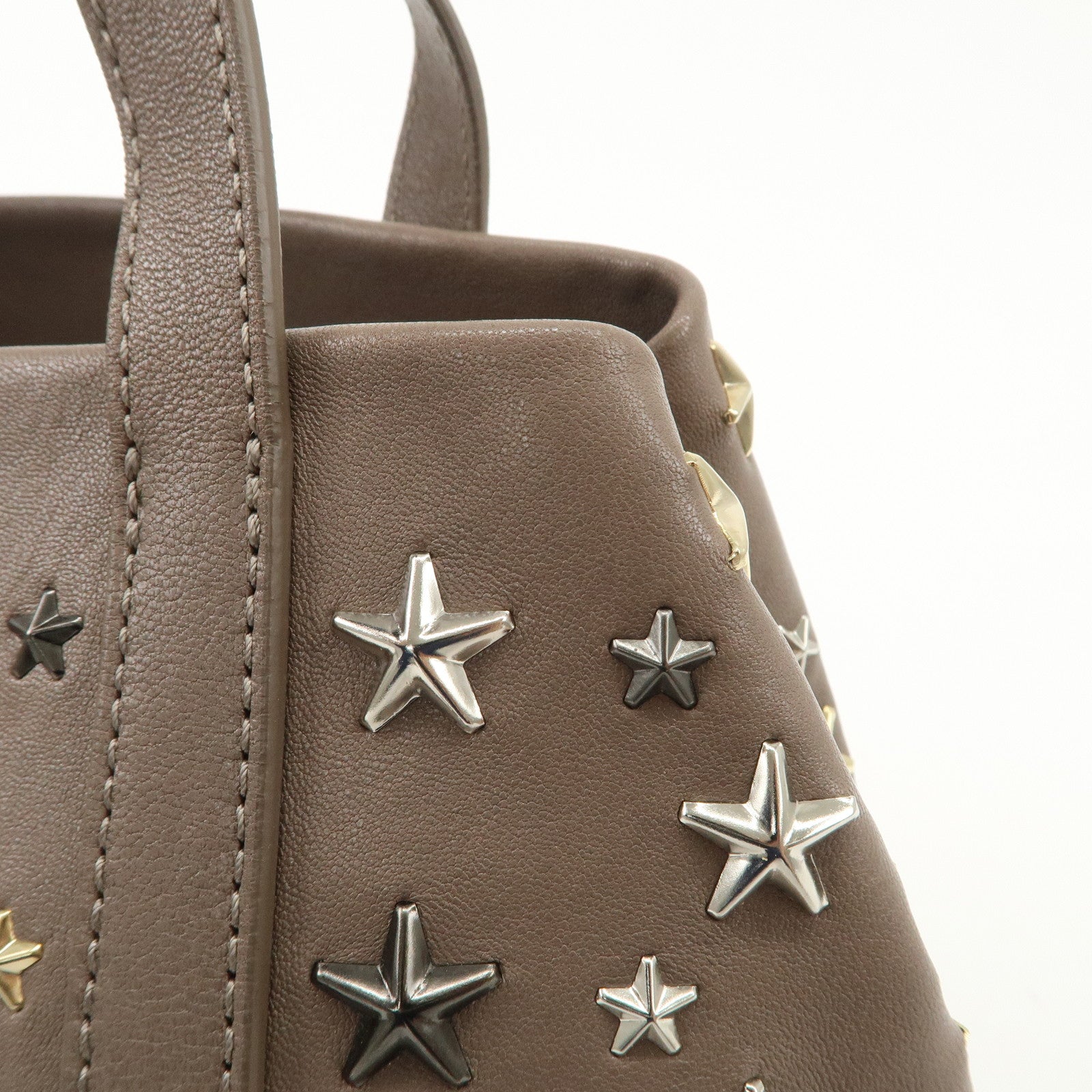 JIMMY CHOO Leather Star Studs Hand Bag Greige Used