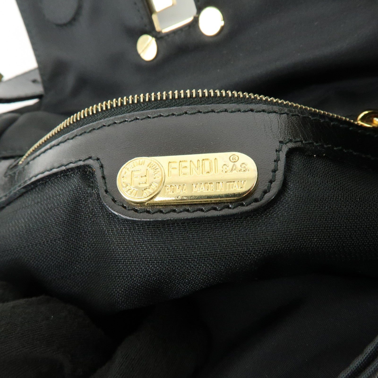 FENDI Nylon Leather Hand Bag Shoulder Bag Black 15333