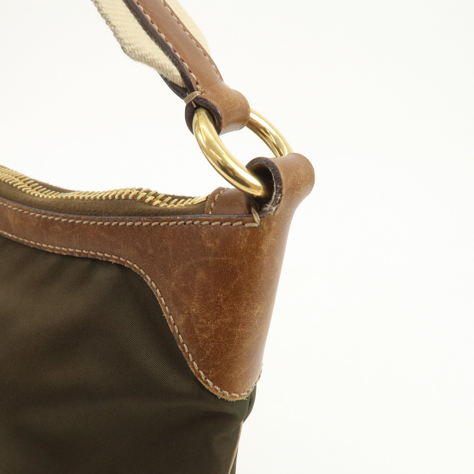 PRADA Triangle Logo Nylon Leather Crossbody Shoulder Bag Khaki