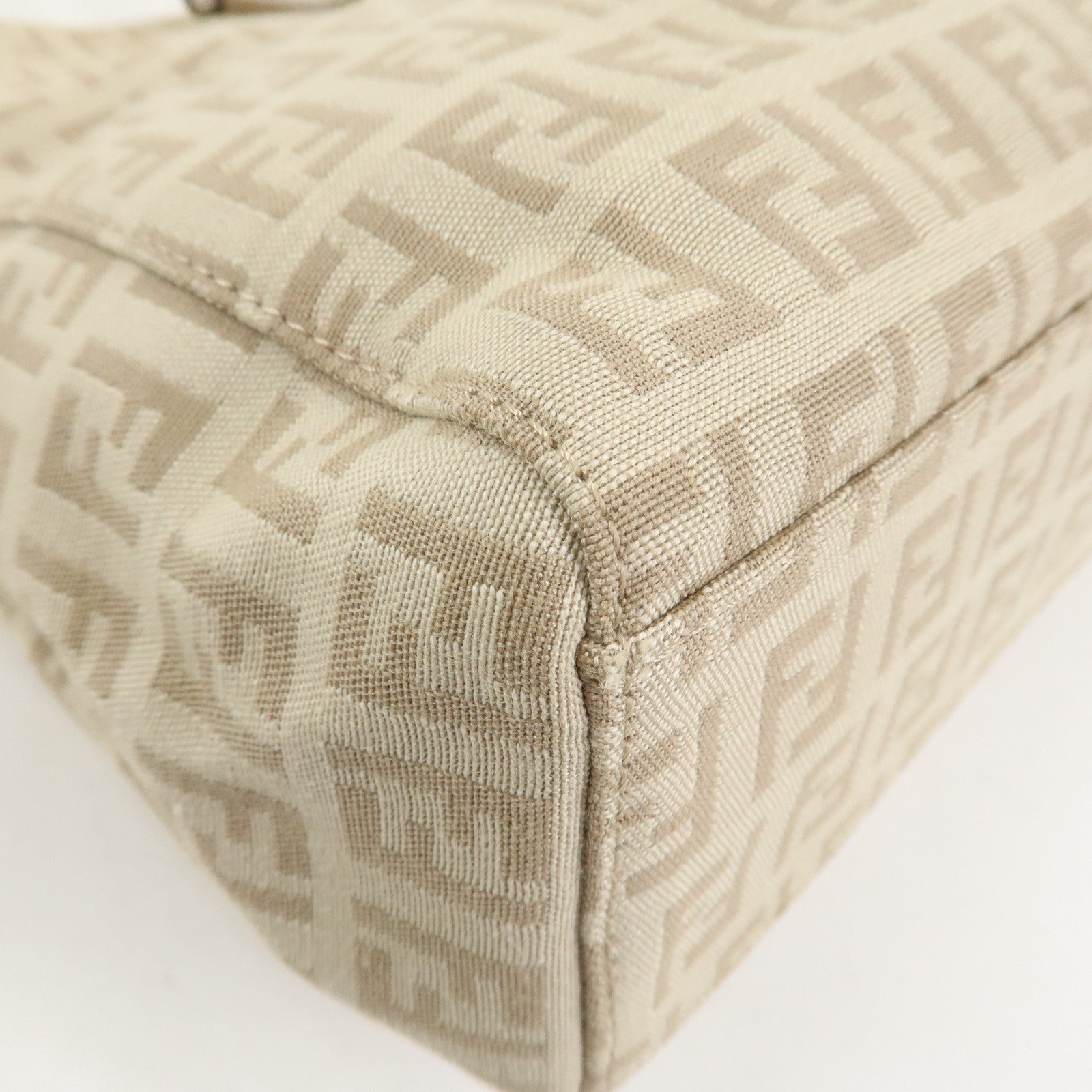 FENDI Zucchino Canvas Leather Tote Bag Hand Bag Beige 8BH072