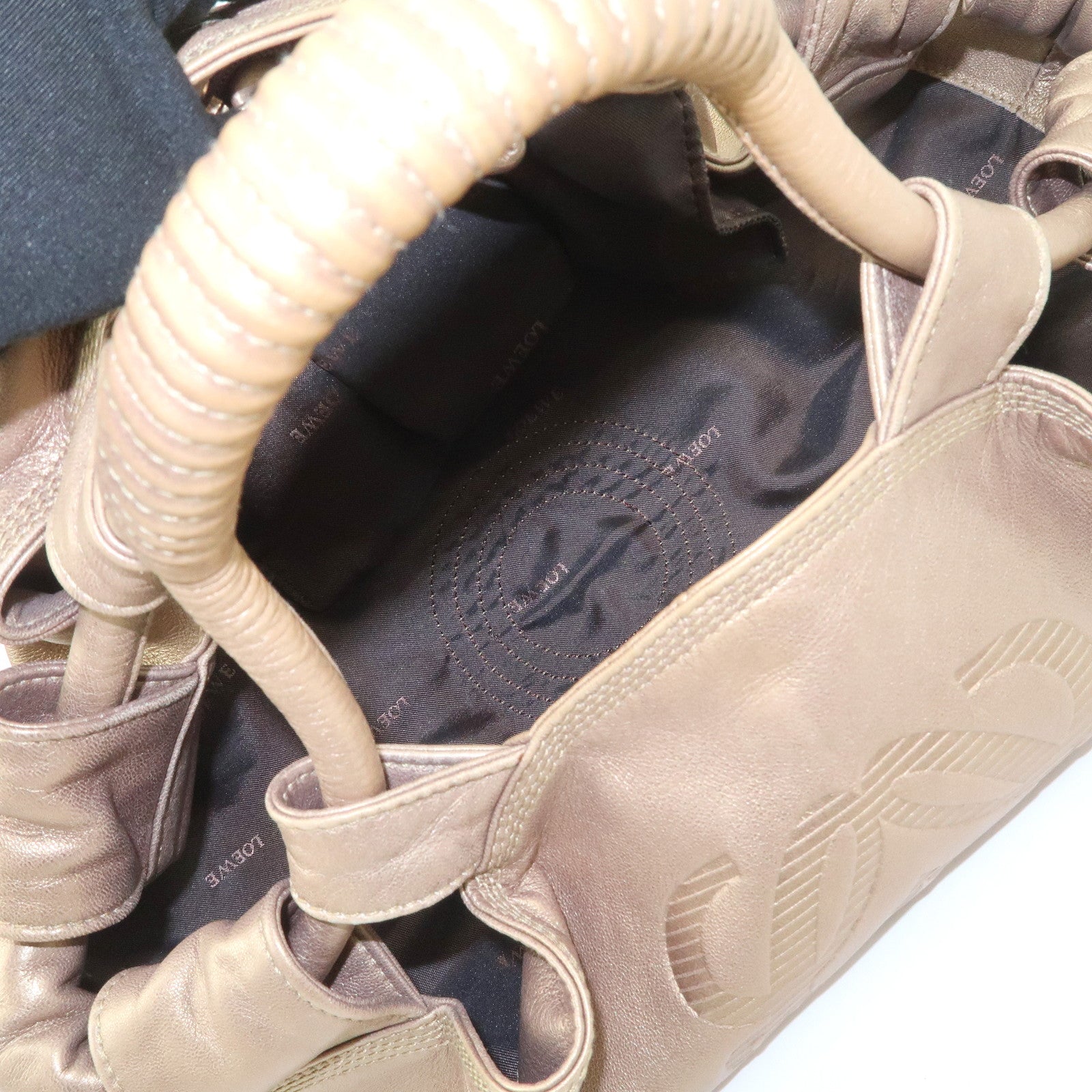 LOEWE Anagram Nappa Aire Leather Hand Bag Shoulder Bag Gold Used