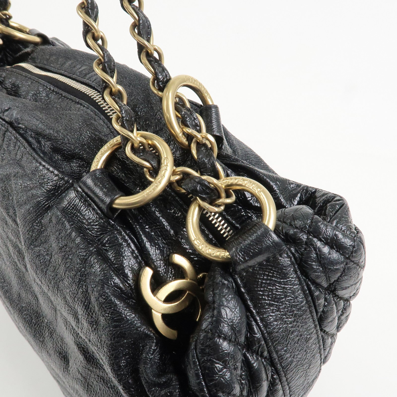 CHANEL Leather Chain Shoulder Bag Hand Bag Black Gold