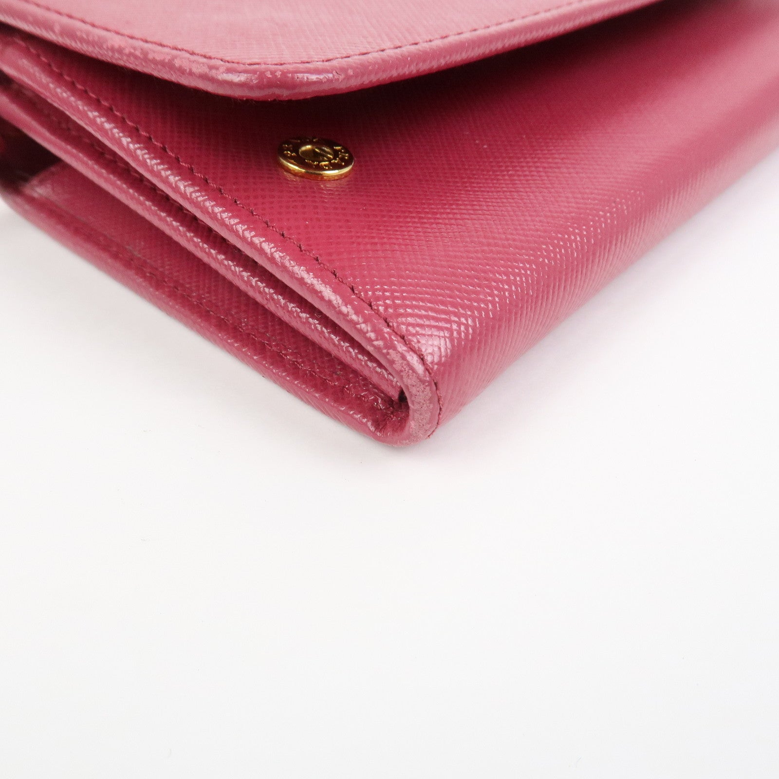 PRADA Logo Saffiano Leather Shoulder Long Wallet Pink 1M1437