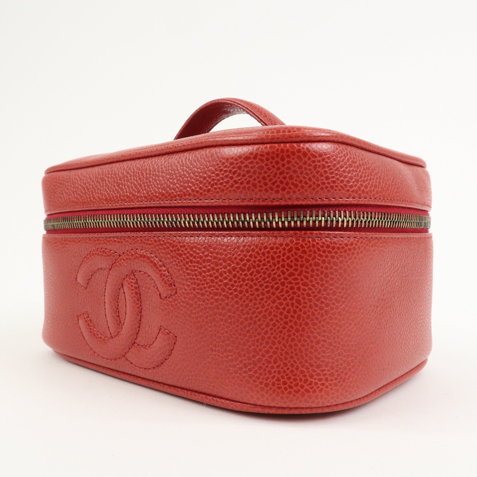 CHANEL COCO Mark Caviarskin Vanity Bag Hand Bag Red A01998
