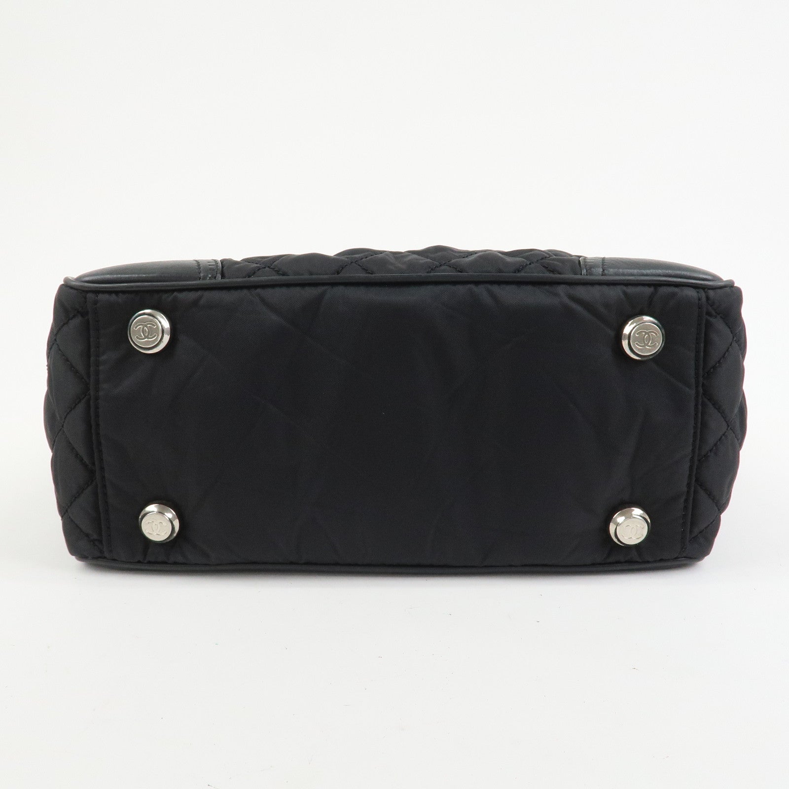 CHANEL Paris New York COCO Mark Nylon Leather Tote Bag Black A33100