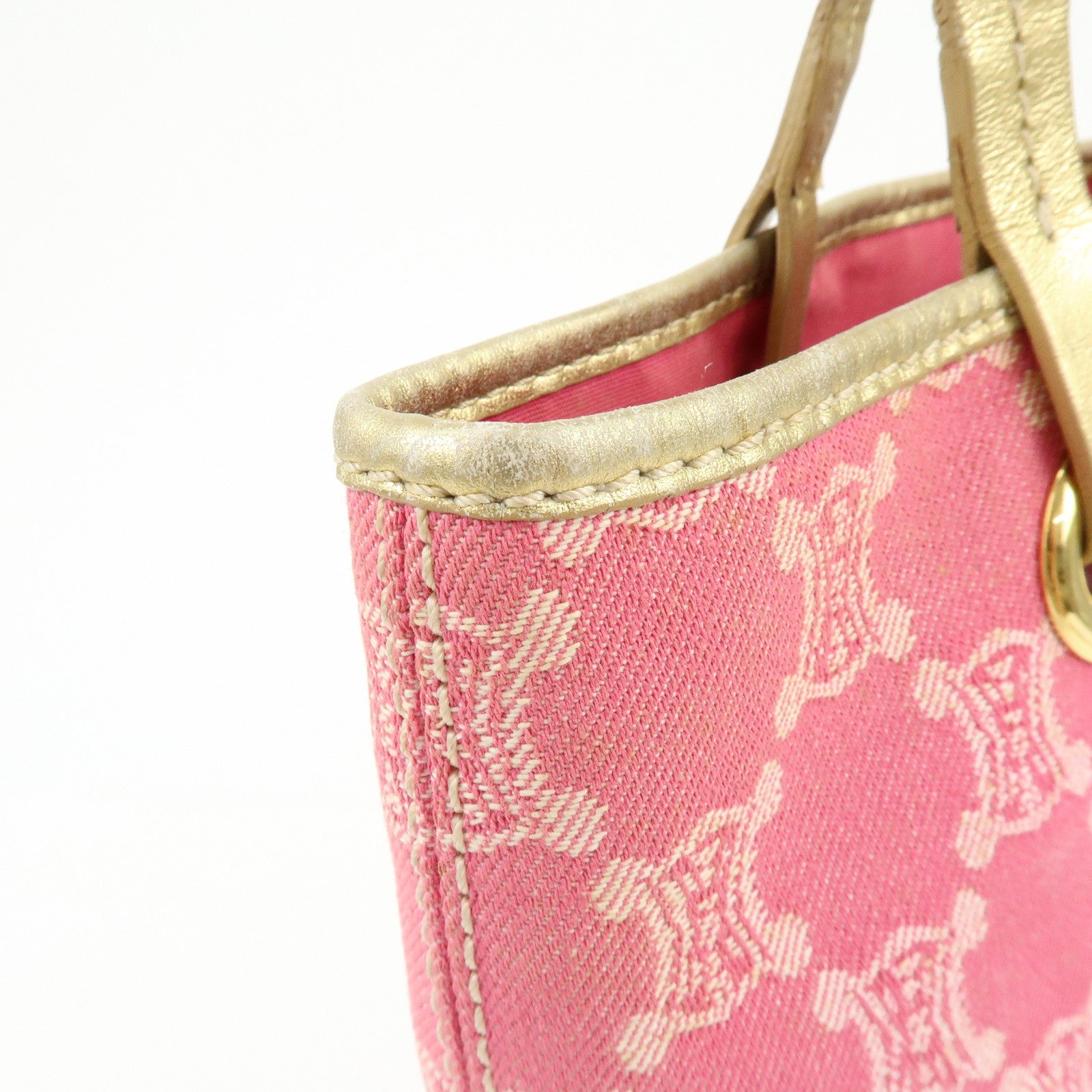 CELINE Macadam Logo Canvas Leather Tote Bag Shoulder Bag Pink Gold