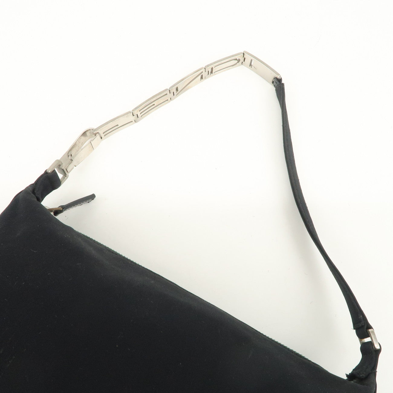 FENDI Polyester Chain Shoulder Bag Hand Bag Black Silver 091577