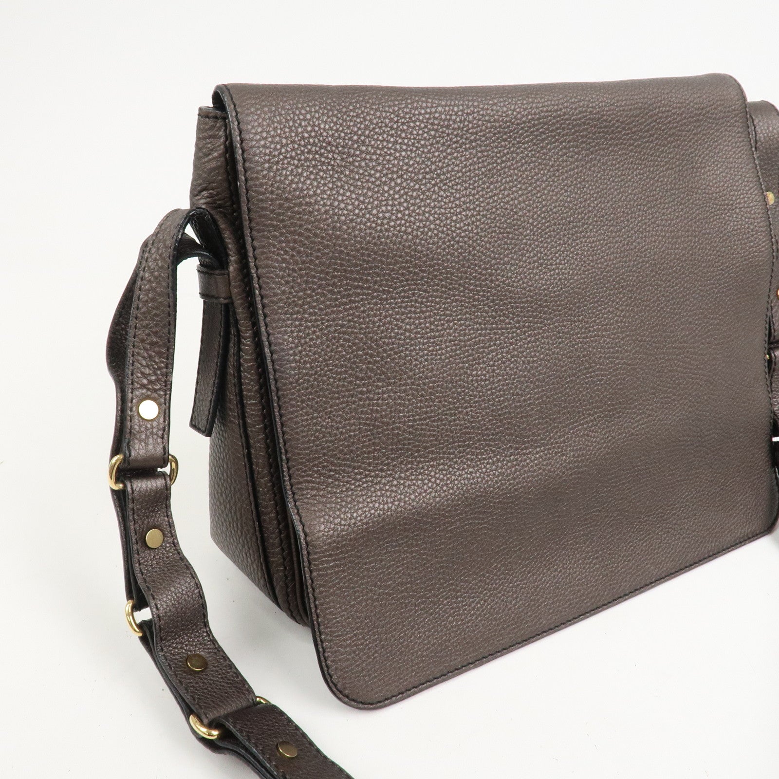 CELINE Leather Shoulder Bag Crossbody Bag Gray Gold HDW