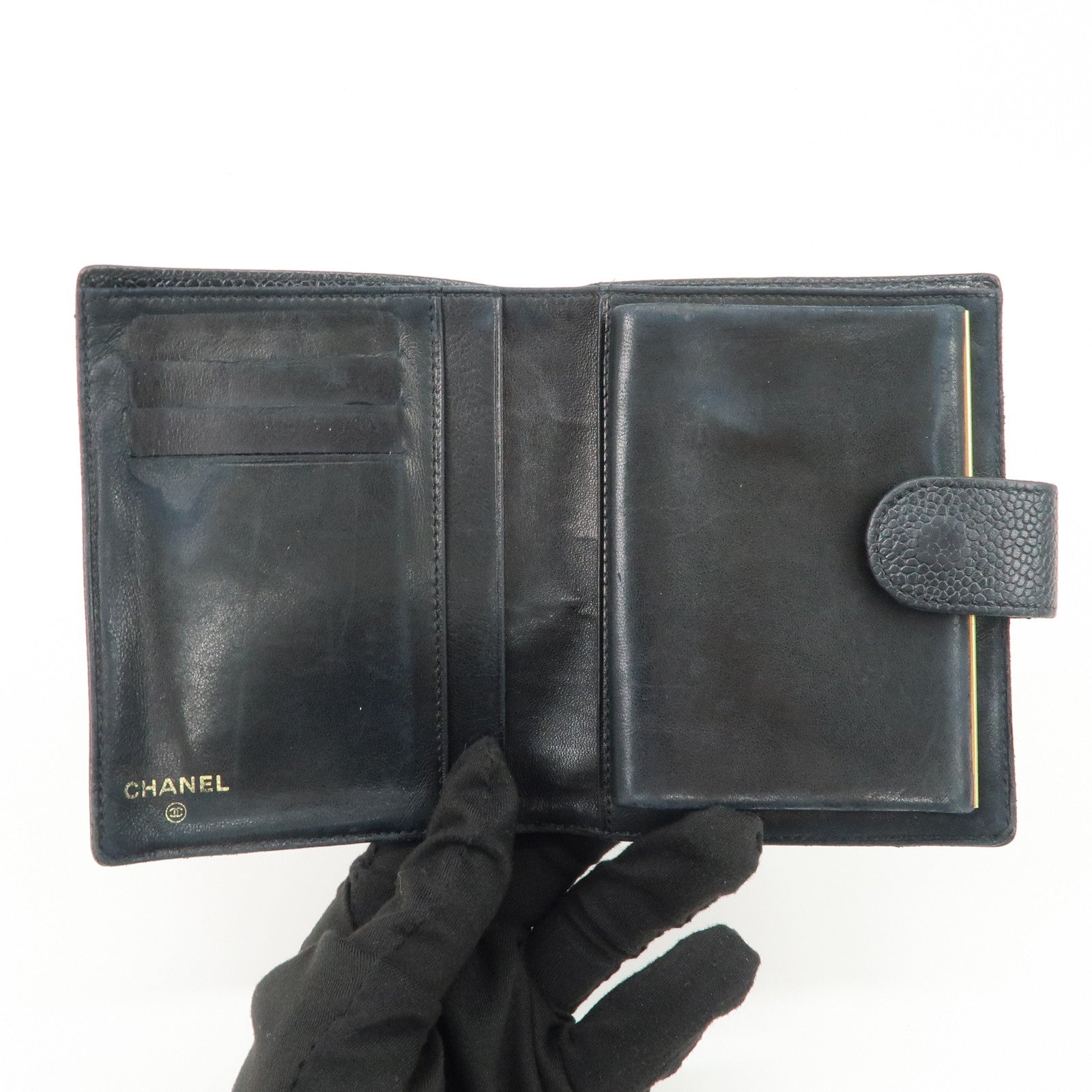 CHANEL COCO Mark Caviarskin Leather Bi-fold Wallet Black