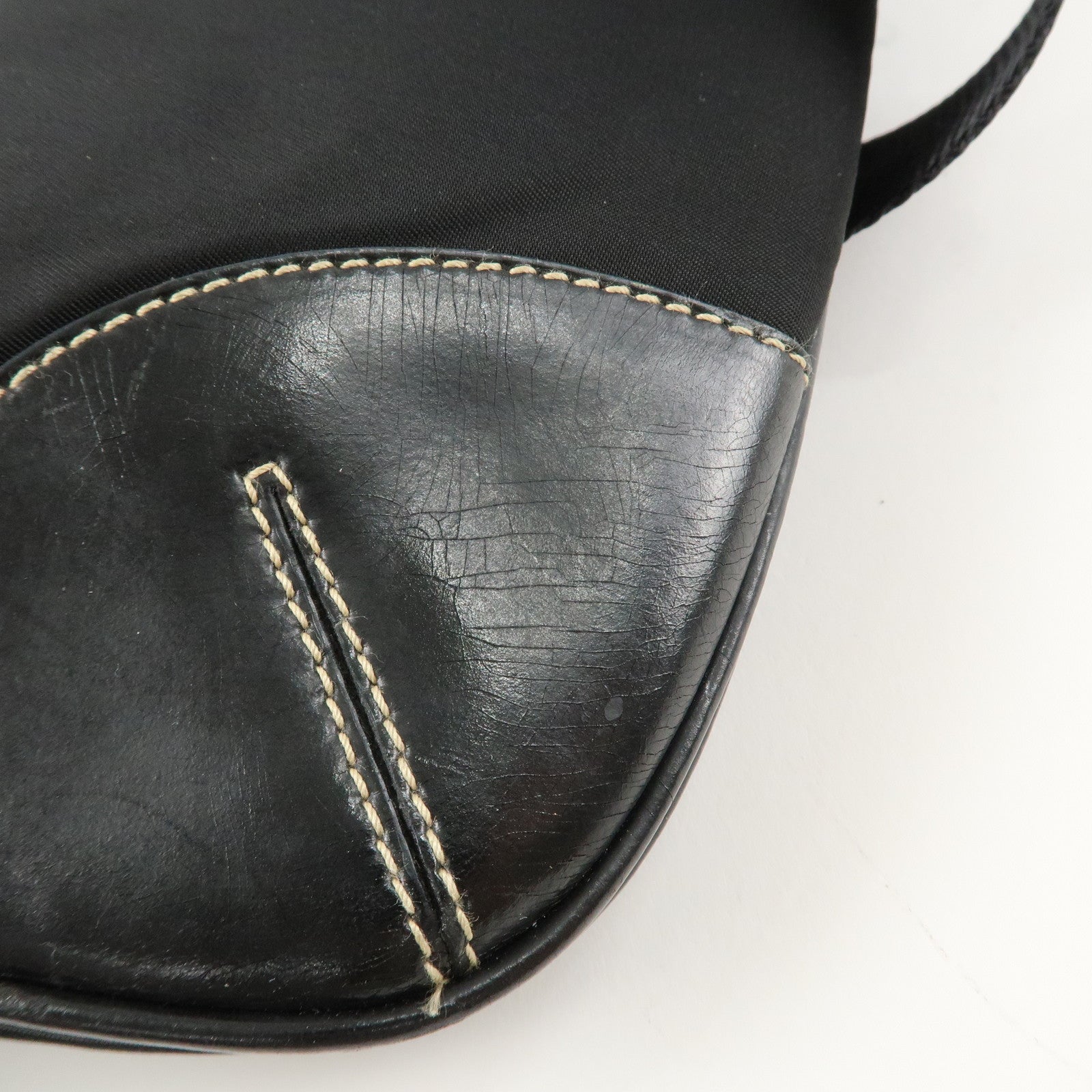 PRADA Triangle Logo Leather Nylon Shoulder Bag Crossbody Bag Black Used