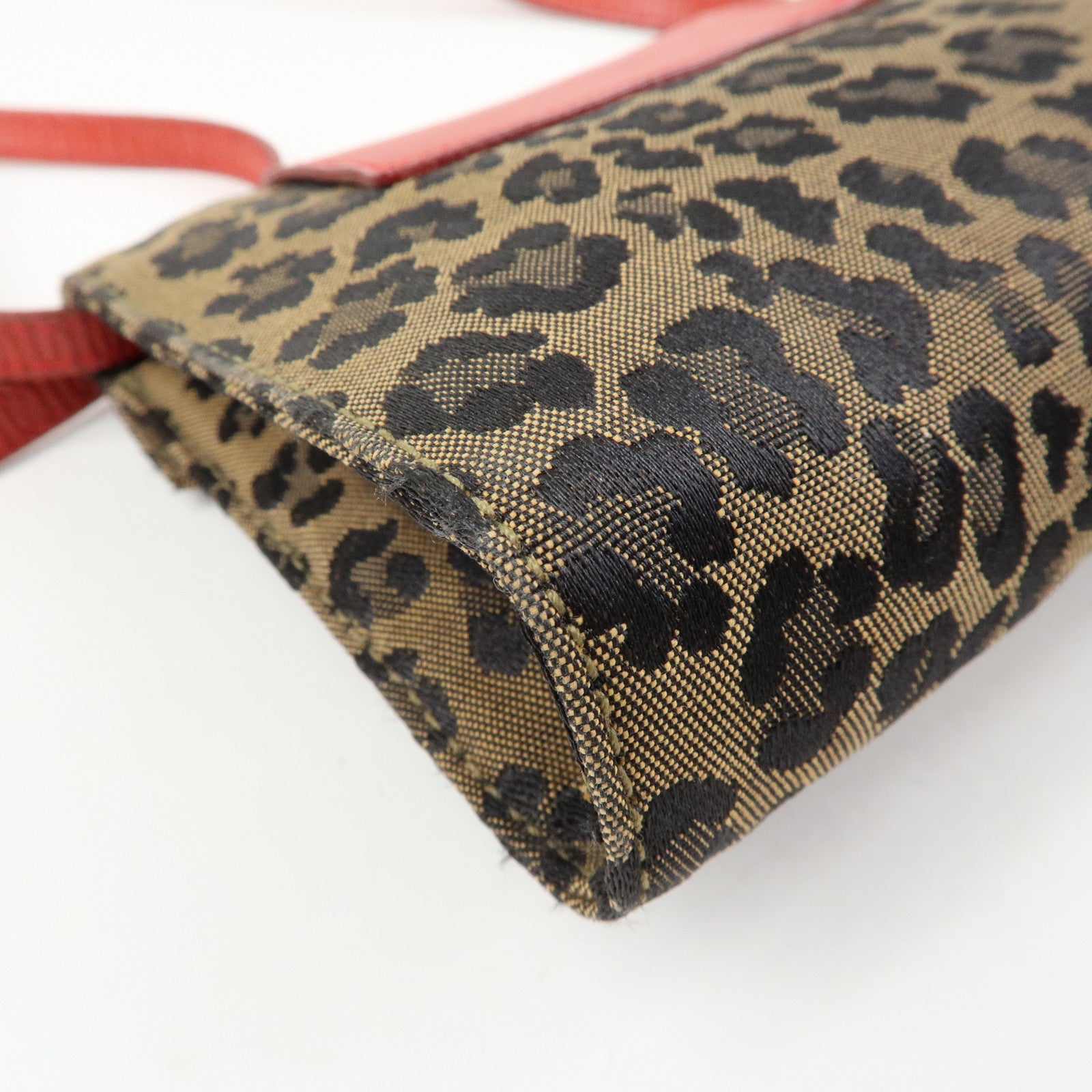 FENDI Leopard Canvas Leather 2Way Shoulder Bag Waist Bag Brown Red