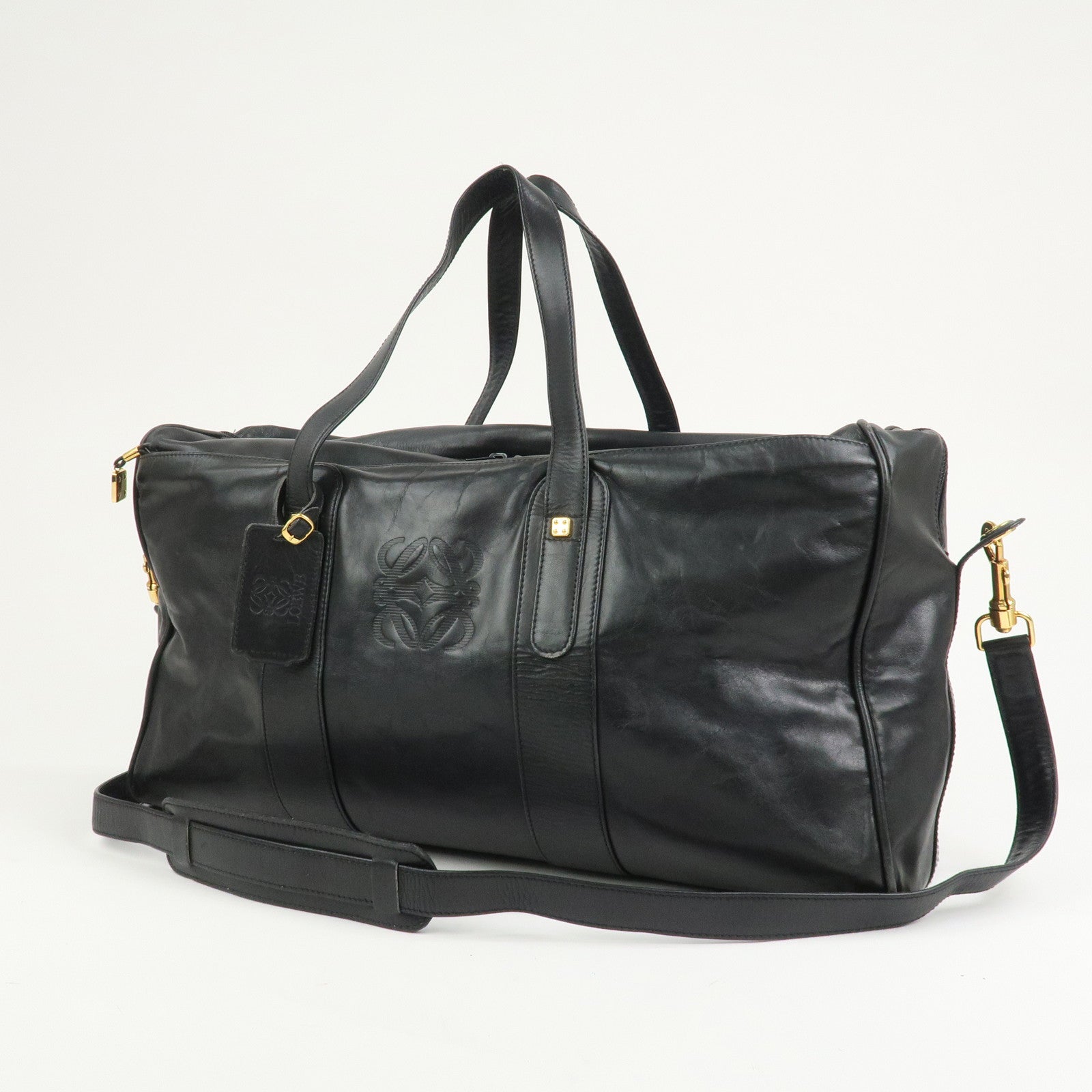 LOEWE Anagram Leather 2Way Bag Boston Bag Shoulder Bag Black