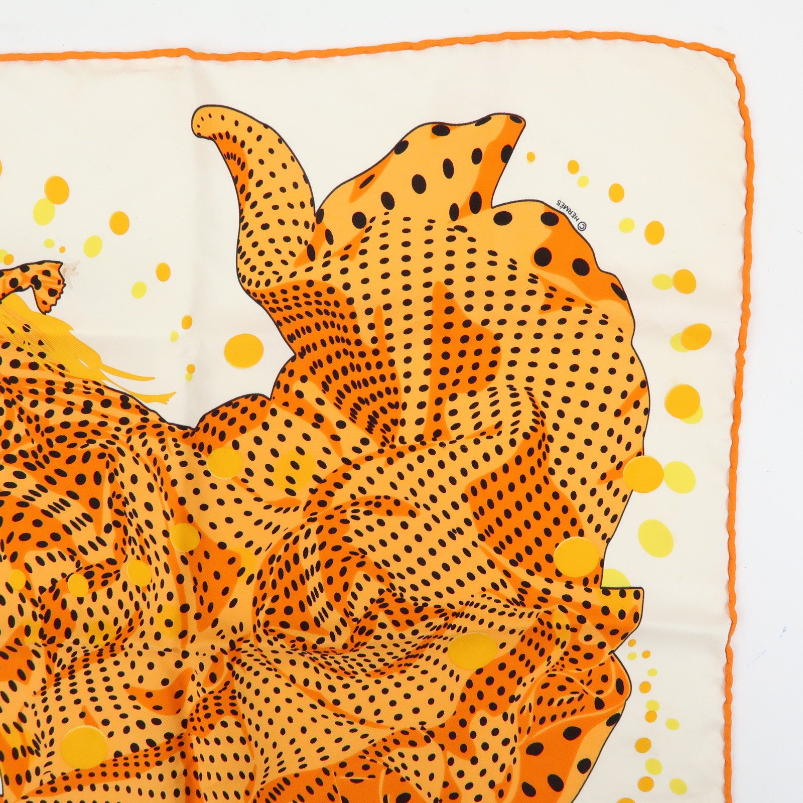 HERMES Carre 45 Silk 100% Scarf iHOLA FLAMENCA! Orange White