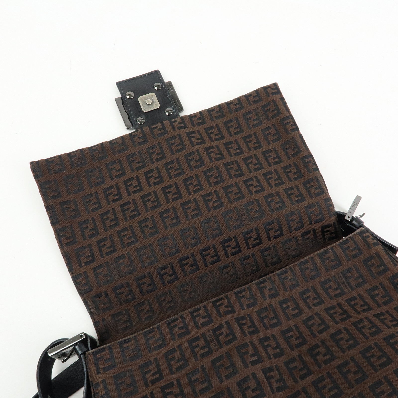 FENDI Mamma Baguette Zucchino Canvas Leather Shoulder Bag 8BR001