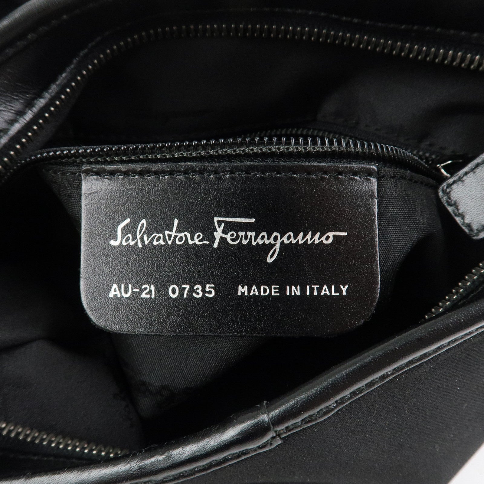 Ferragamo Logo Nylon Canvas Leather Shoulder Bag Hand Bag Black