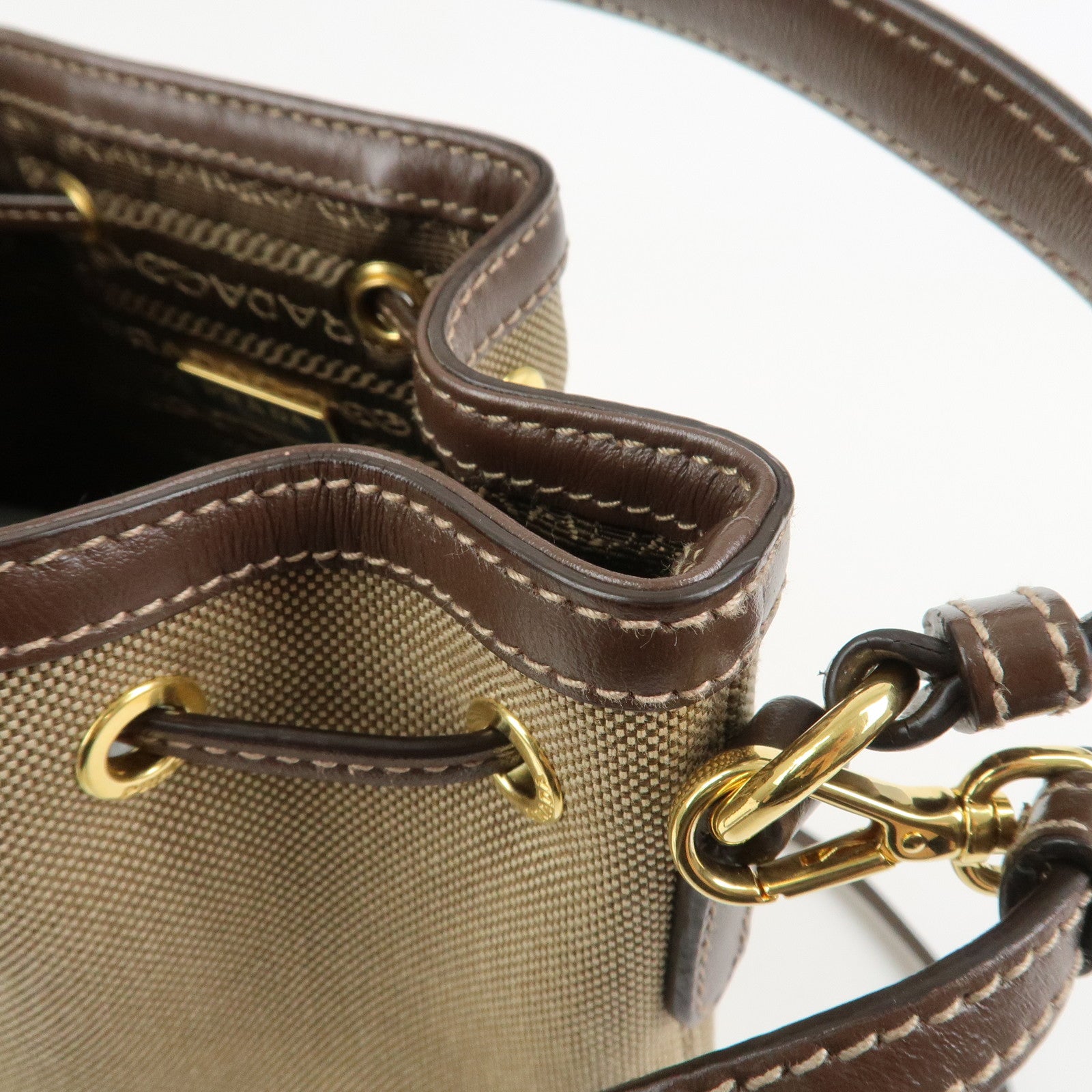 PRADA Jacquard Leather 2Way Bag Drawstring Hand Shoulder Bag 1BH038