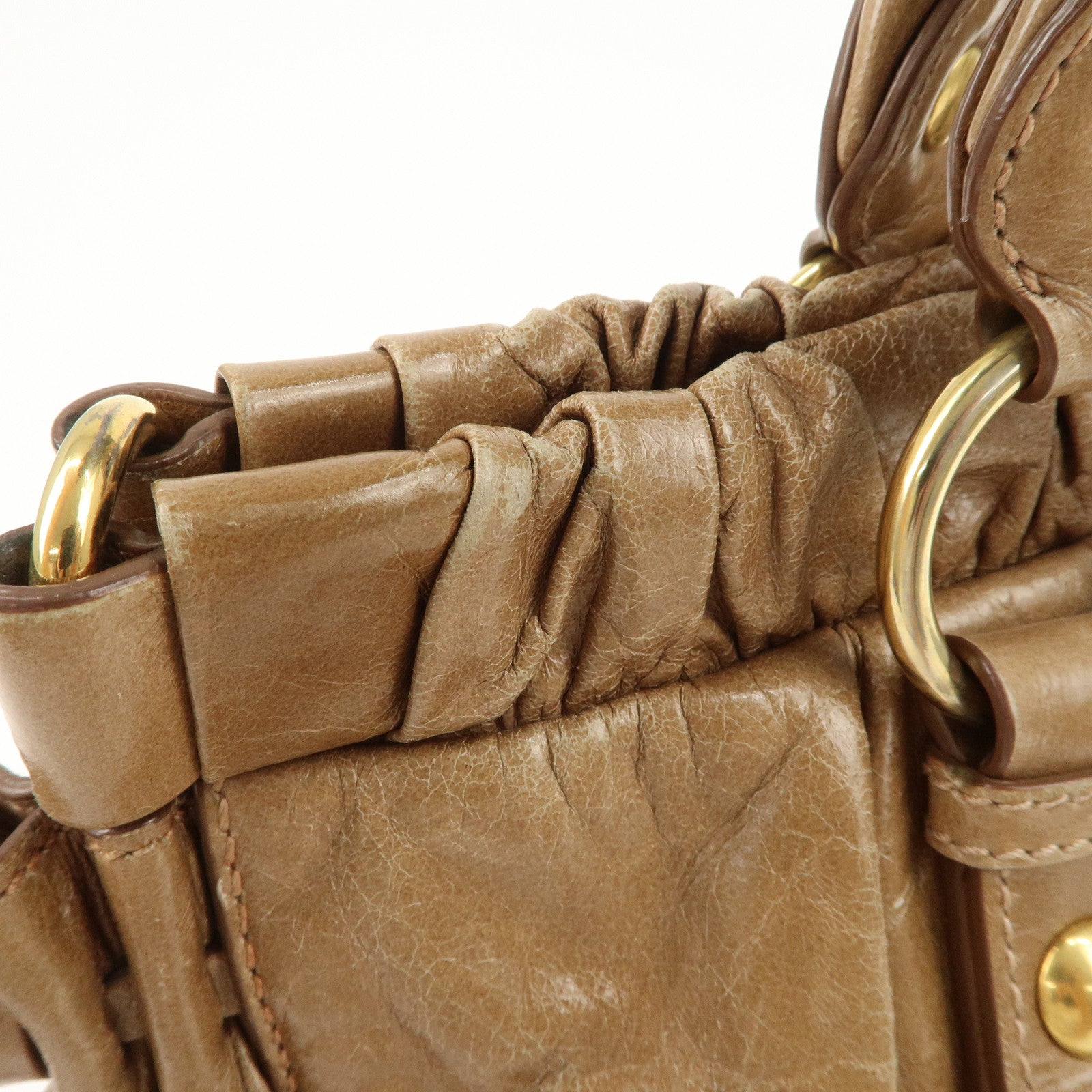 MIU MIU Leather 2Way Bag Hand Bag Shoulder Bag Brown RN0647