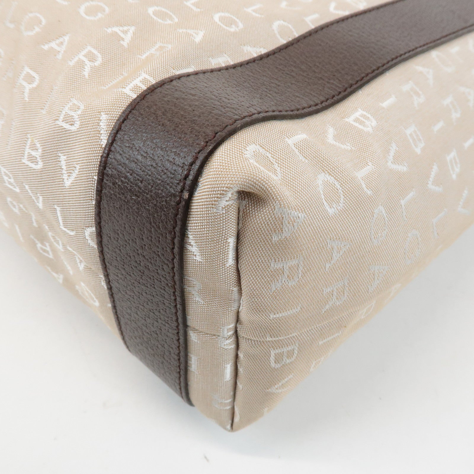 BVLGARI Logomania Canvas Leather Tote Bag Shoulder Bag Beige Dark Brown Used