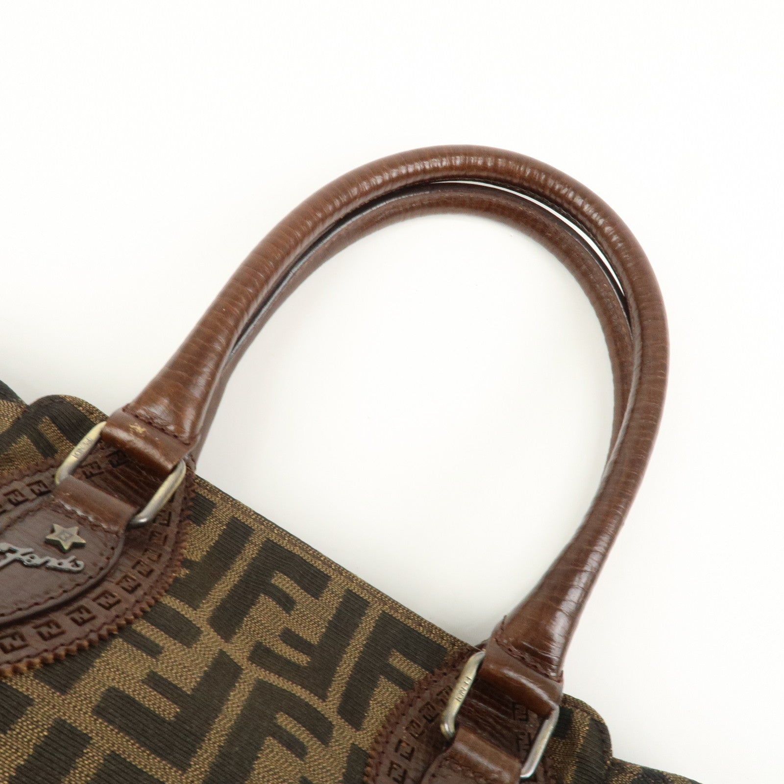 FENDI Ethnico Zucca Canvas Leather Shoulder Bag Brown 8BN157