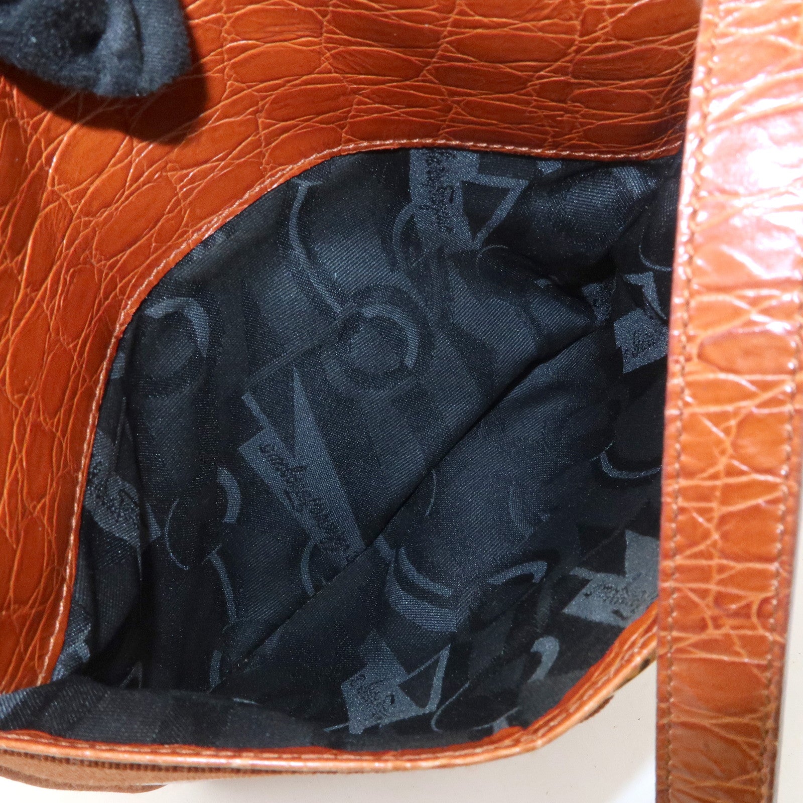 Ferragamo Vara Emboss Leather Shoulder Bag Crossbody Bag Brown