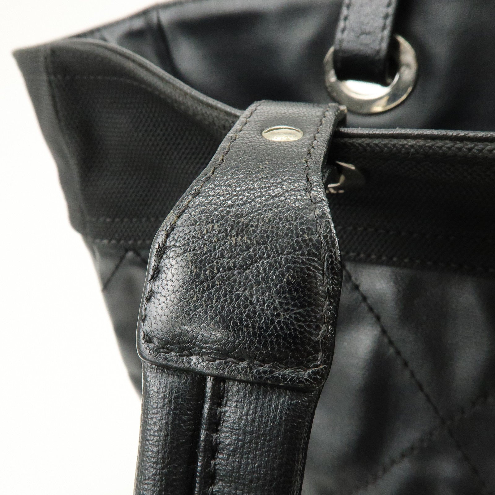 CHANEL PVC Canvas Leather Paris Biarritz MM Tote Hand Bag A34209