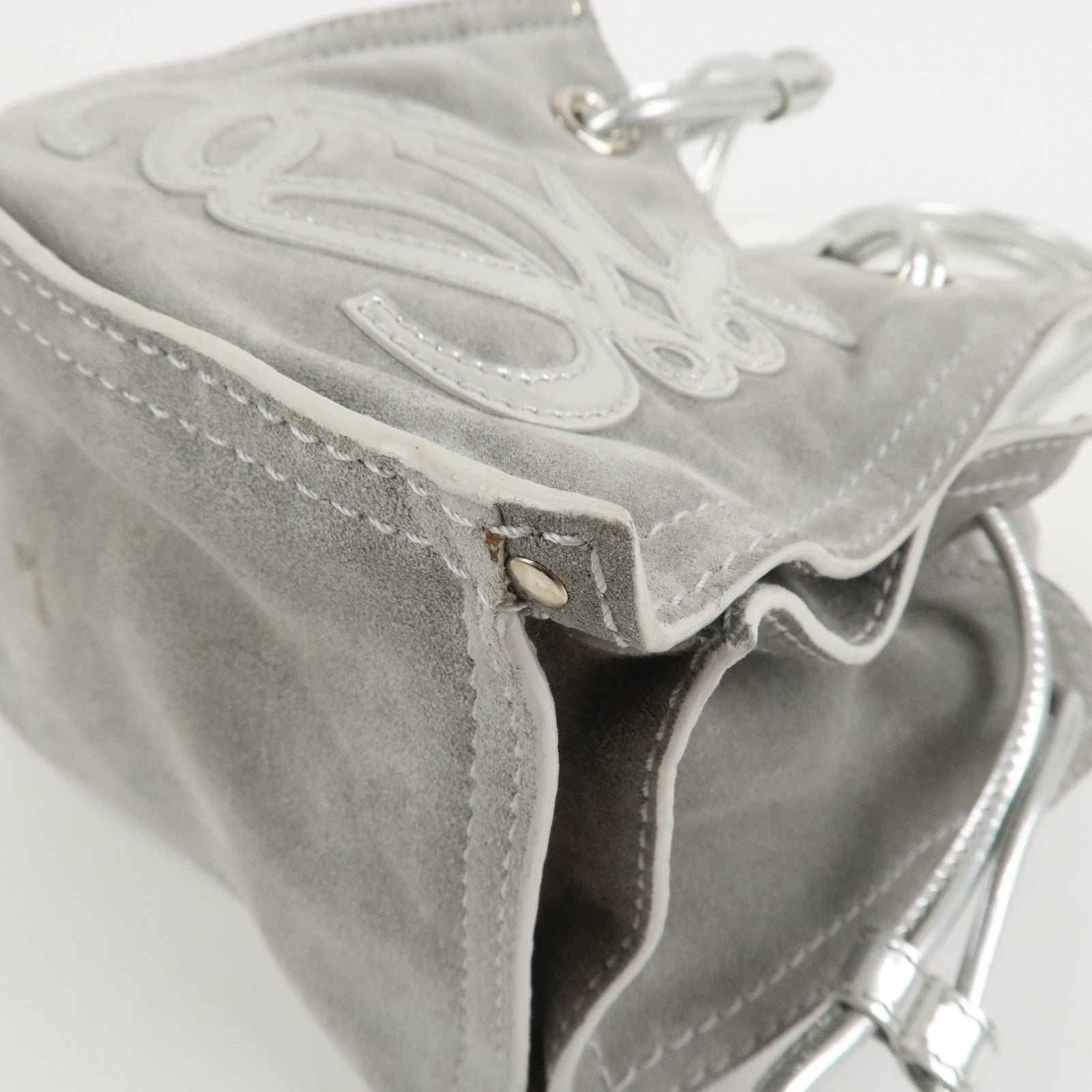 LOEWE Anagram Suede Leather Shoulder Bag Hand Bag Gray Silver