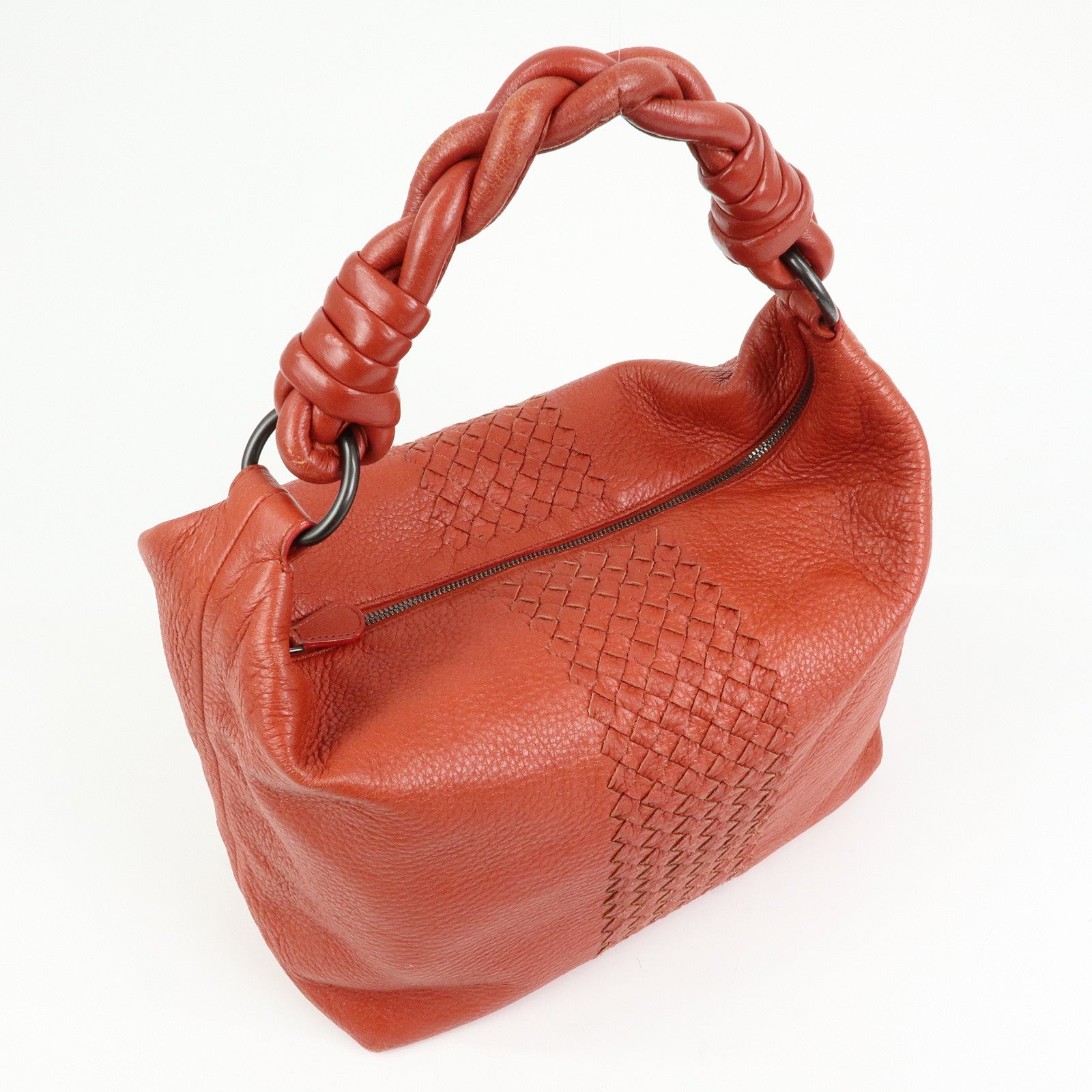 BOTTEGA VENETA Intrecciato Leather Shoulder Bag Red Brown 179331