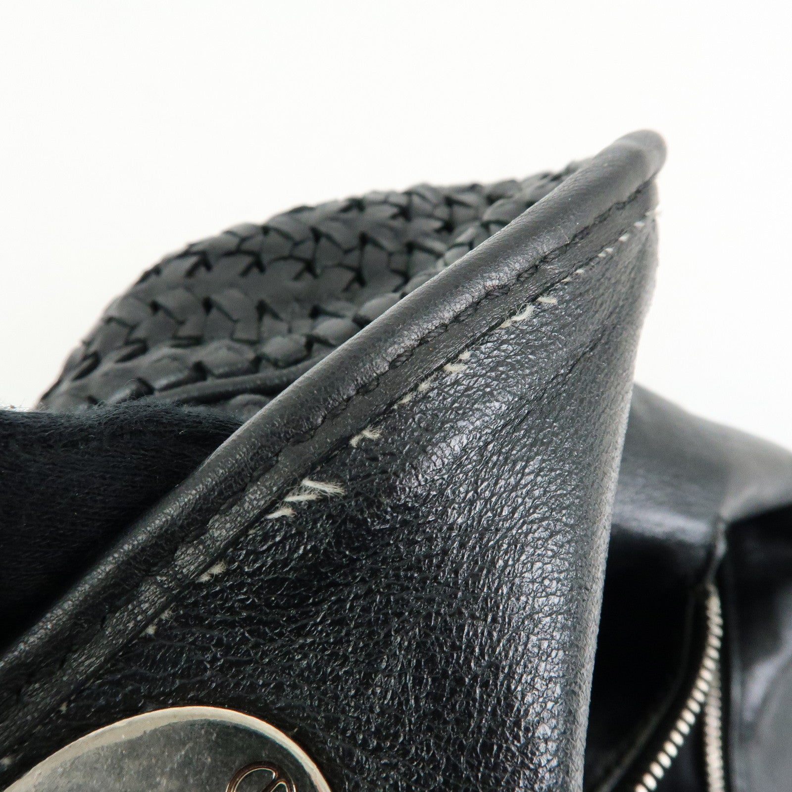 Christian Dior Woven Leather Tote Bag Shoulder Bag Black