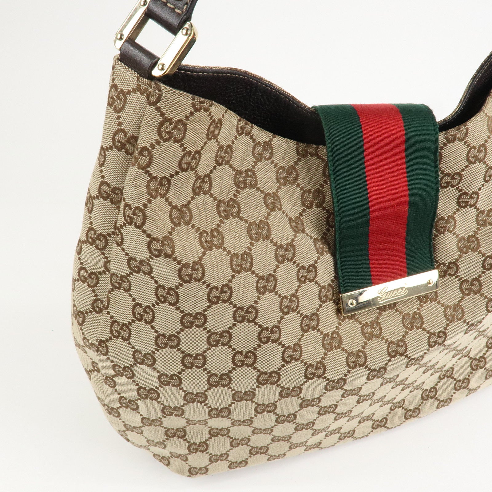 GUCCI GG Canvas Shoulder Bag Hand Bag Beige Brown 211933