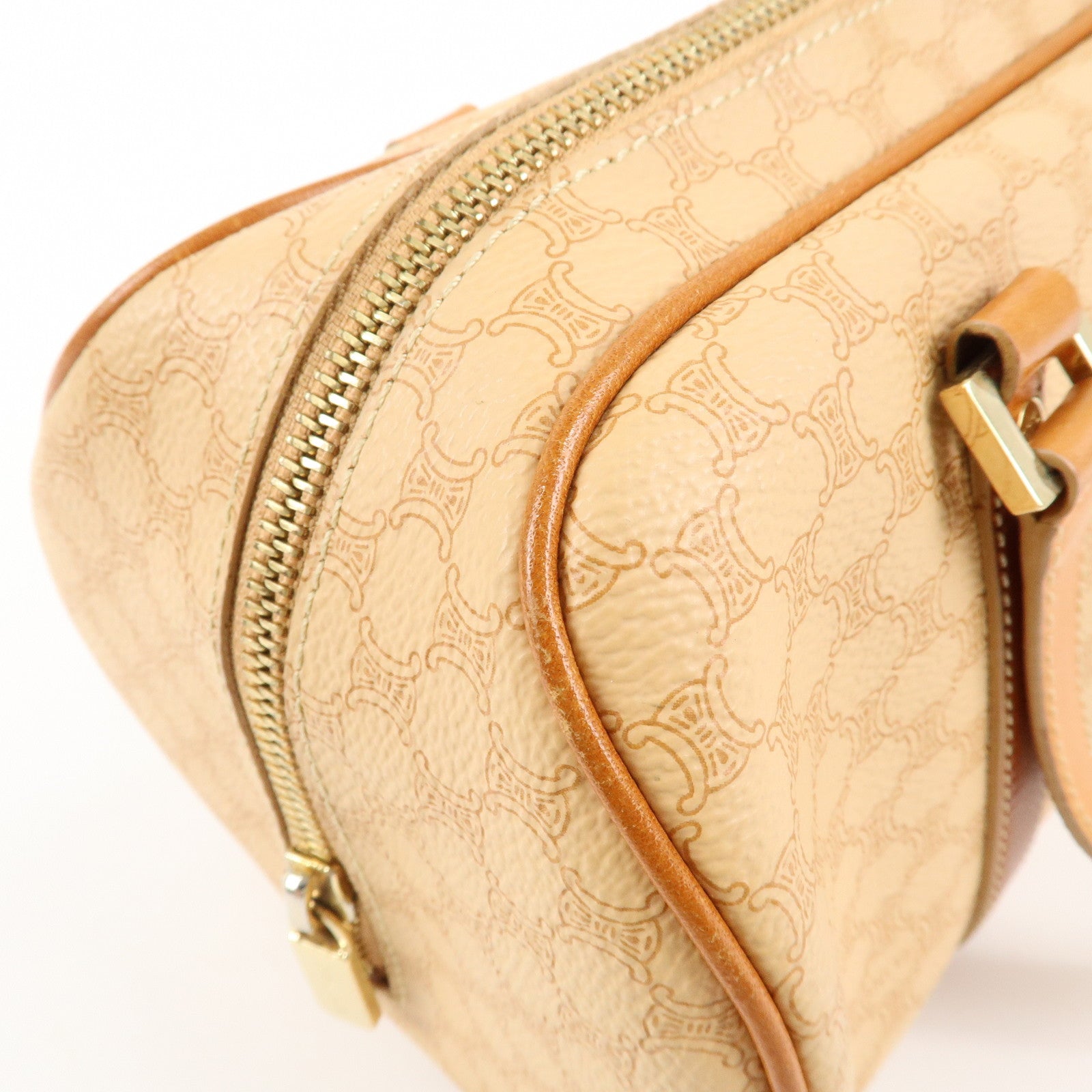 CELINE Macadam PVC Leather Mini Boston Bag Hand Bag Beige Used