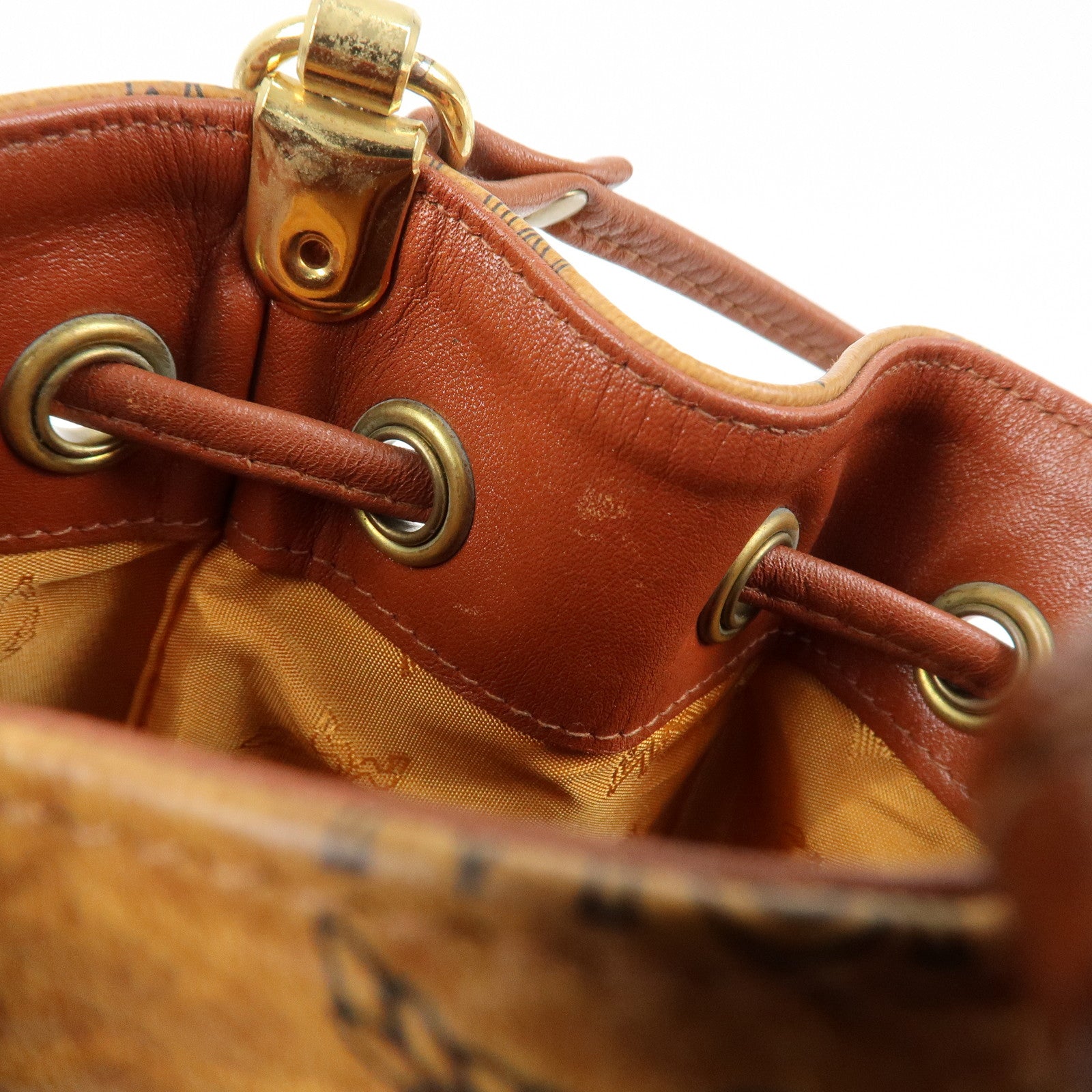 MCM Logo Leather Shoulder Bag Crossbody Bag Brown
