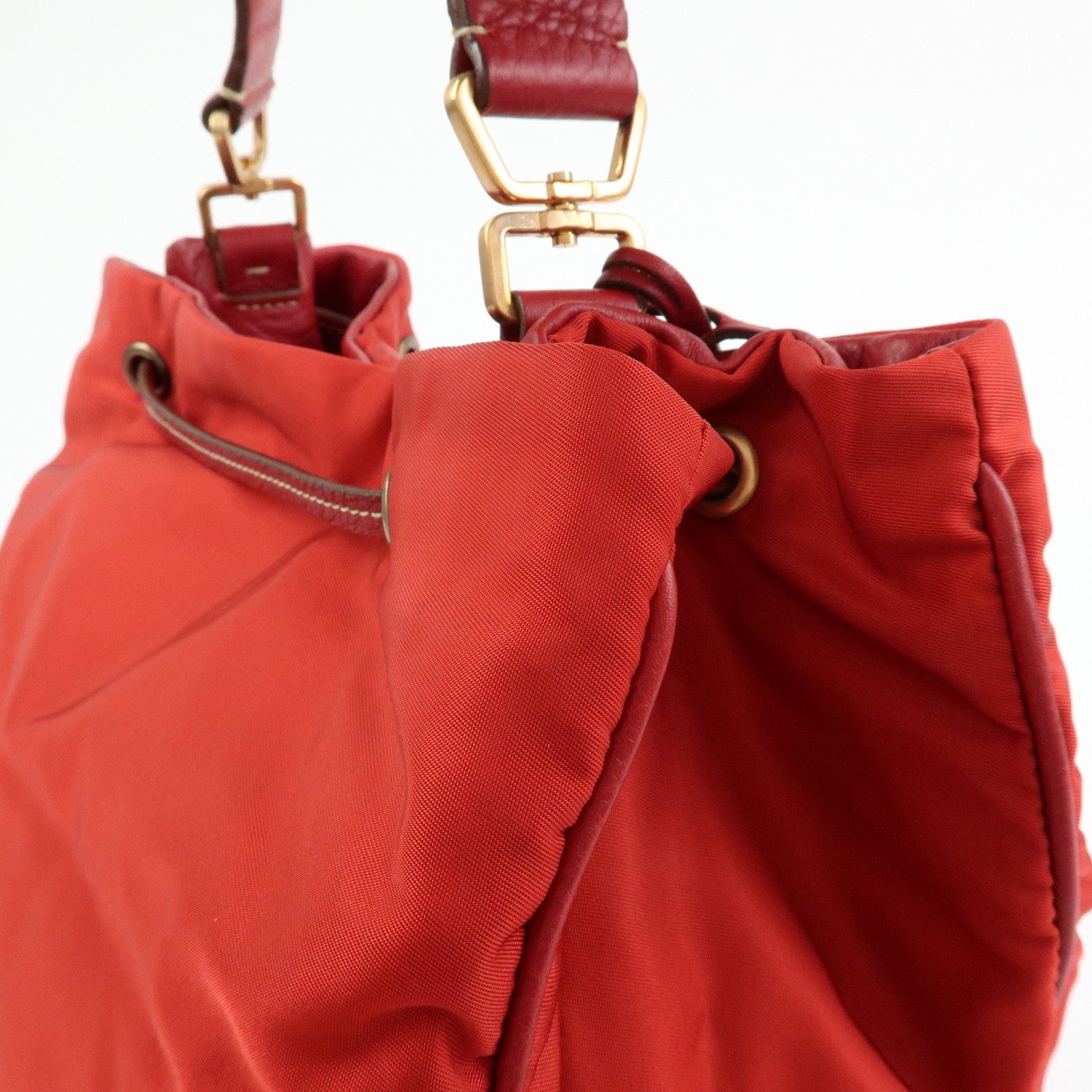 PRADA Triangle Logo Nylon Leather Shoulder Bag Hand Bag Red